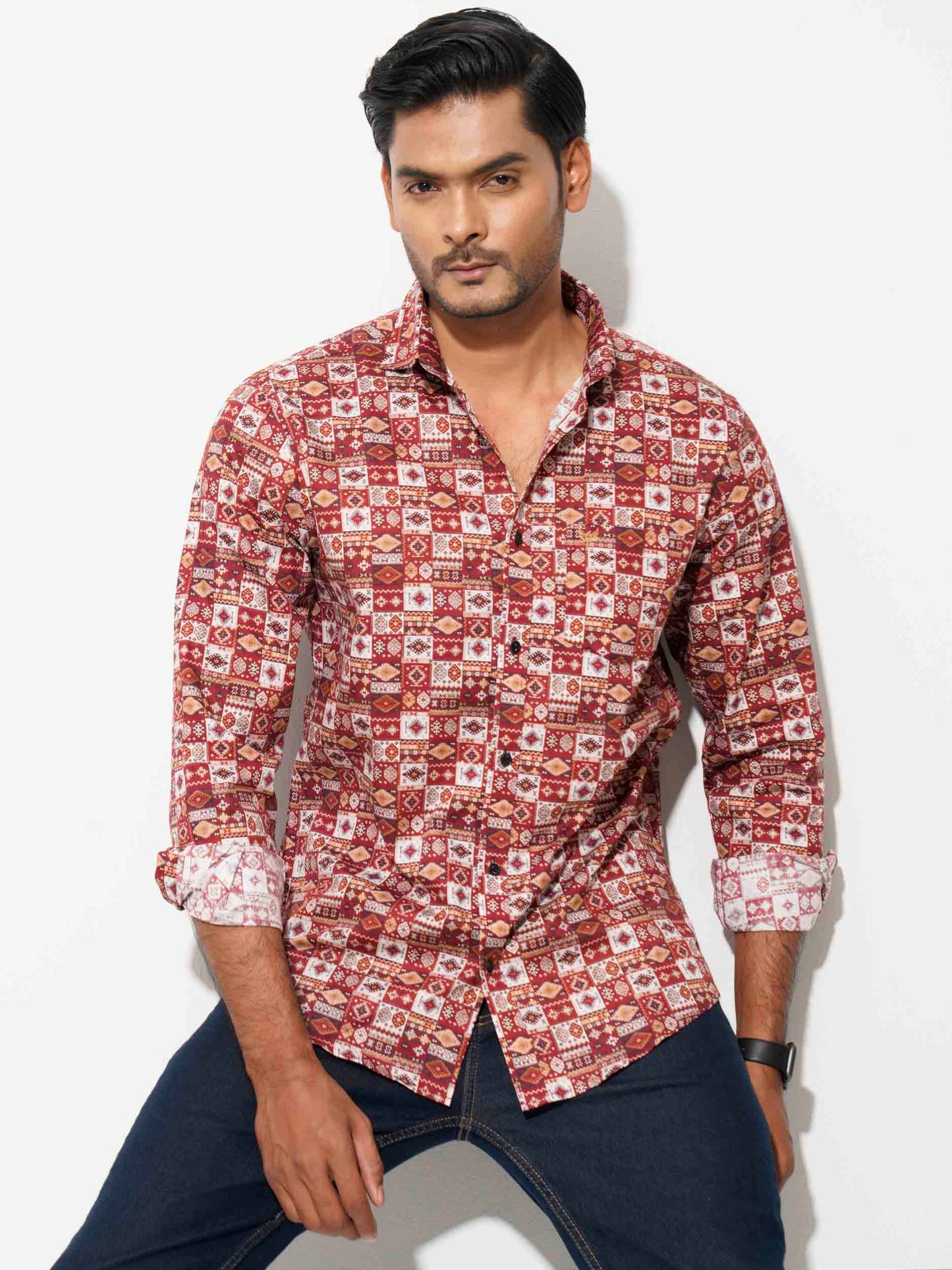 Maroon nakshi digital printed full sleeve