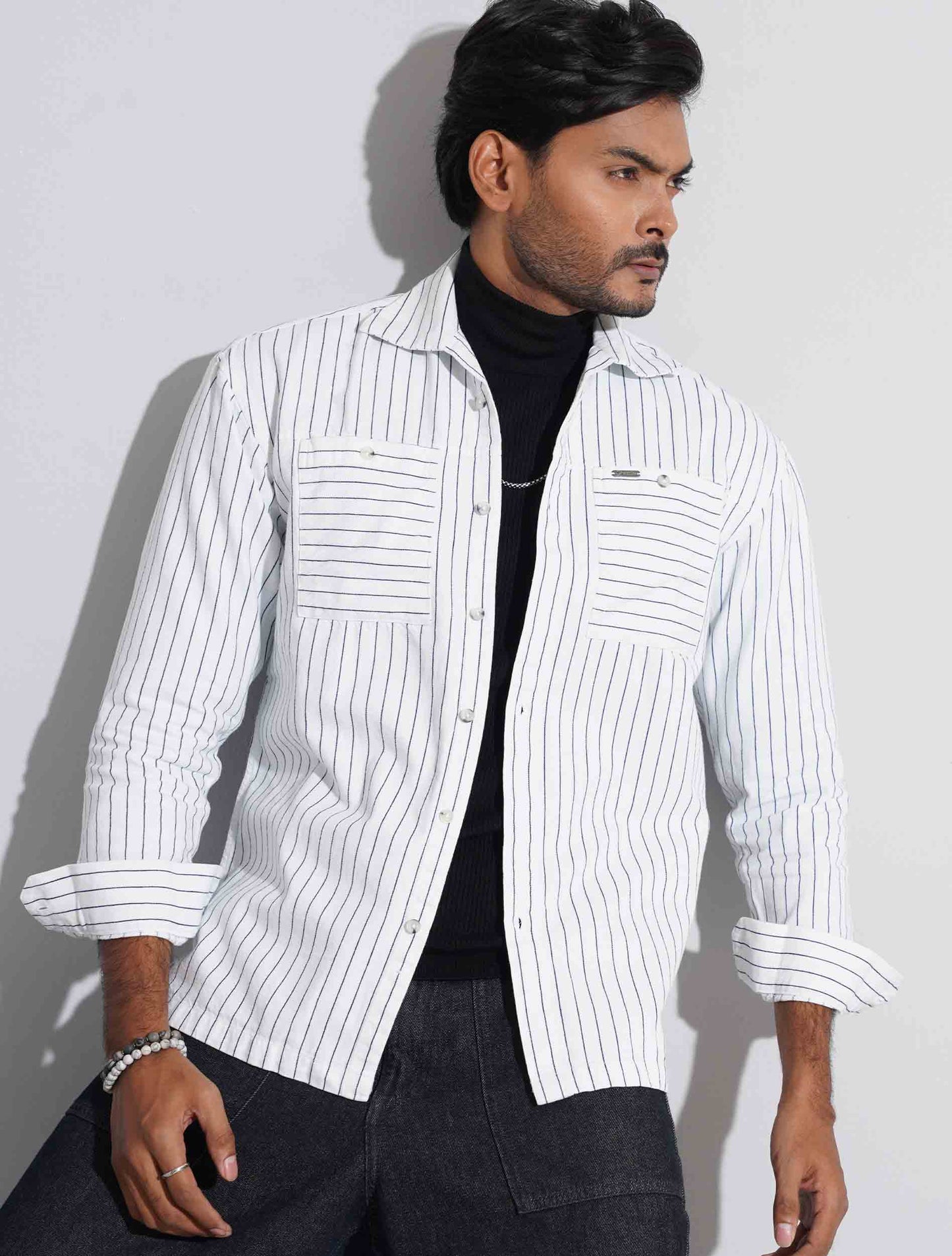 White blue stripe Premium shacket
