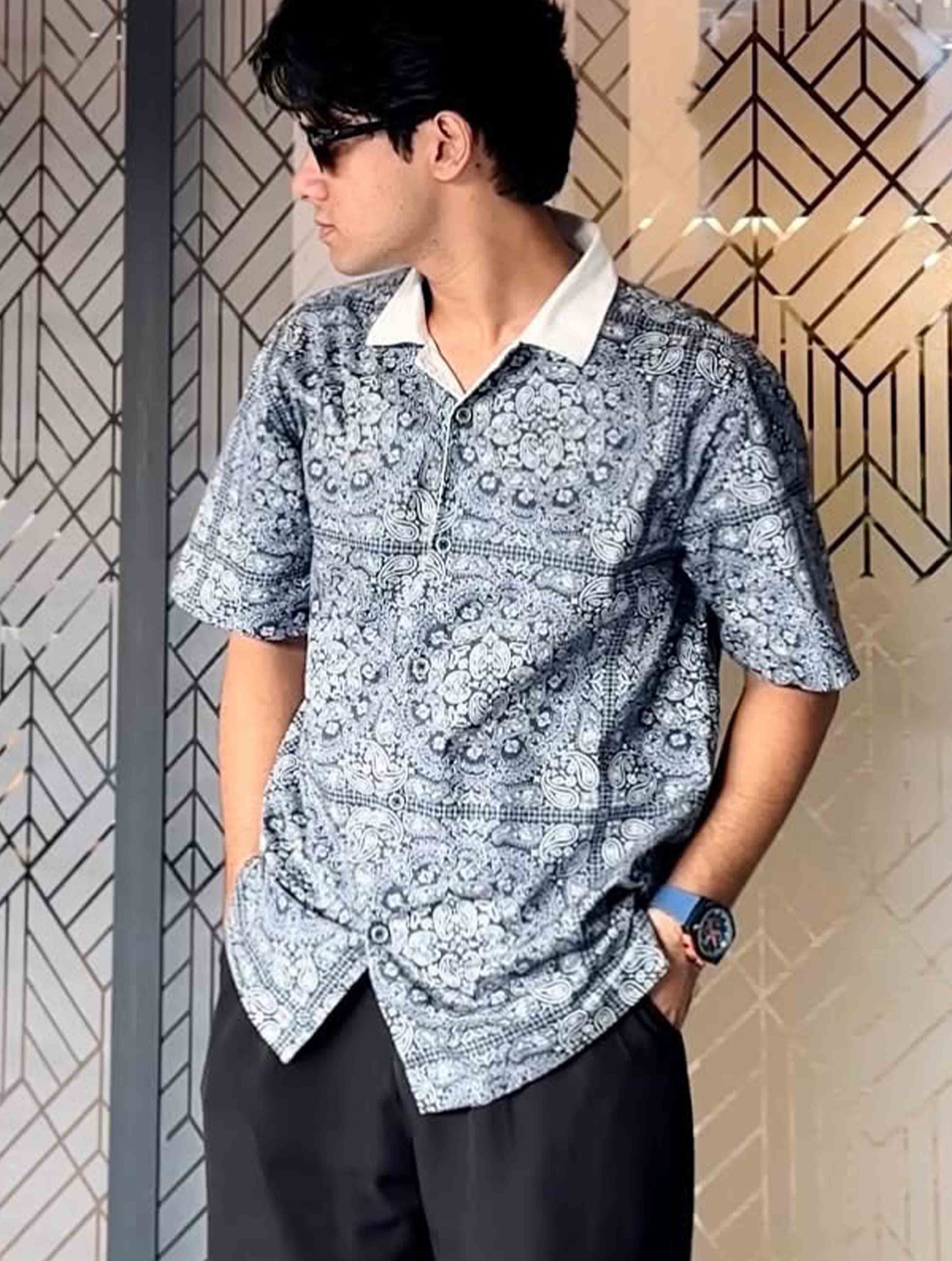 Blue sankha white collar havana Shirt