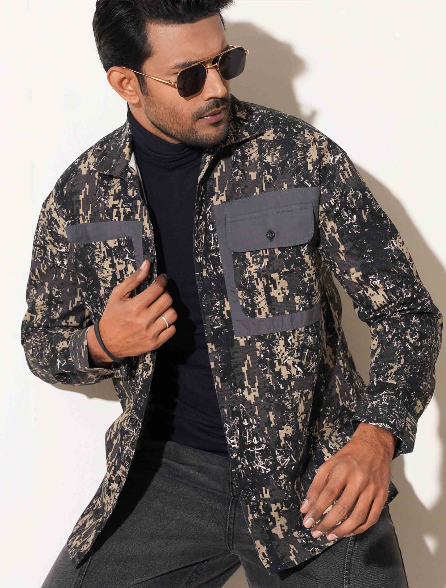 Black and cream printed Premium shacket
