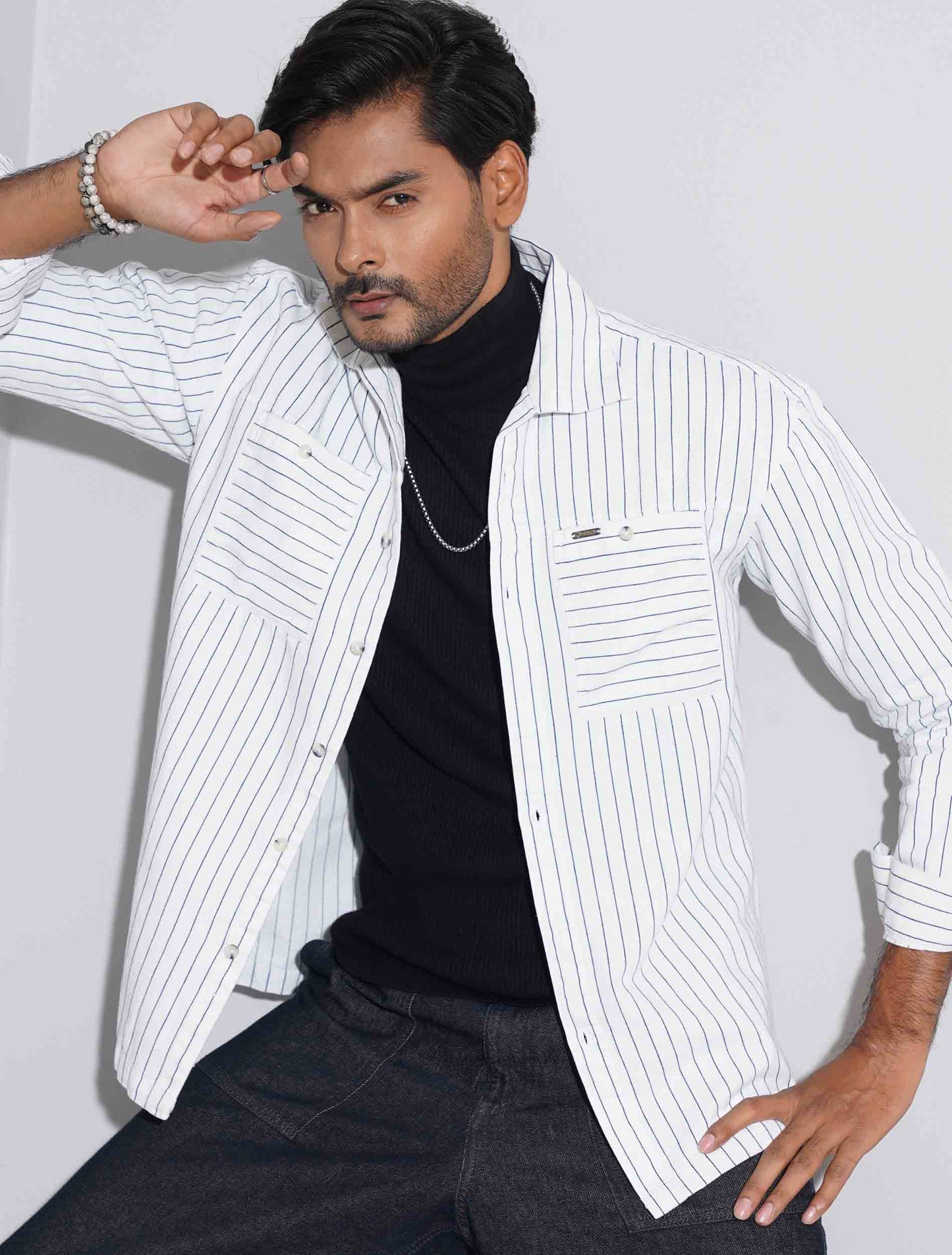 White blue stripe Premium shacket