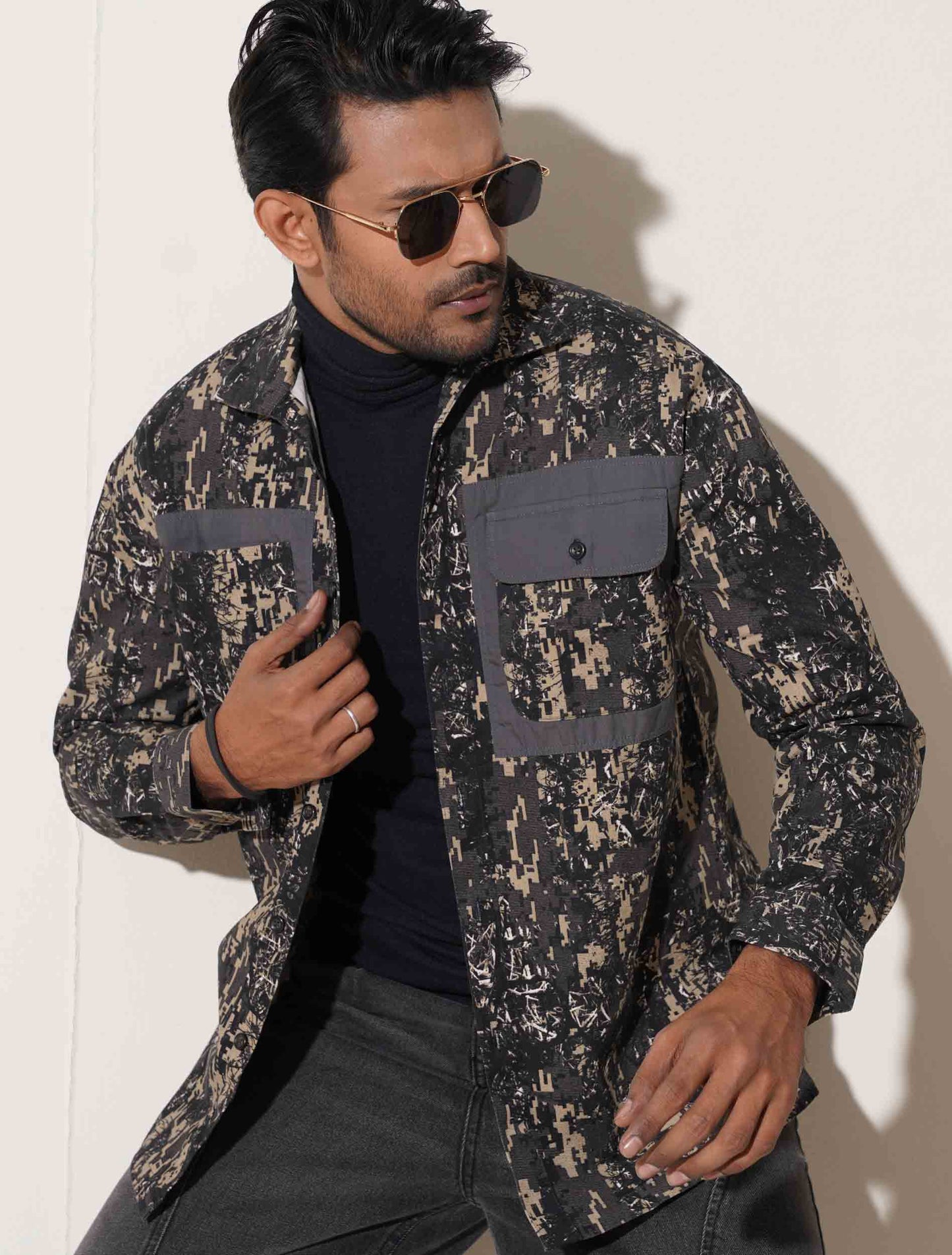 Black and cream printed Premium shacket