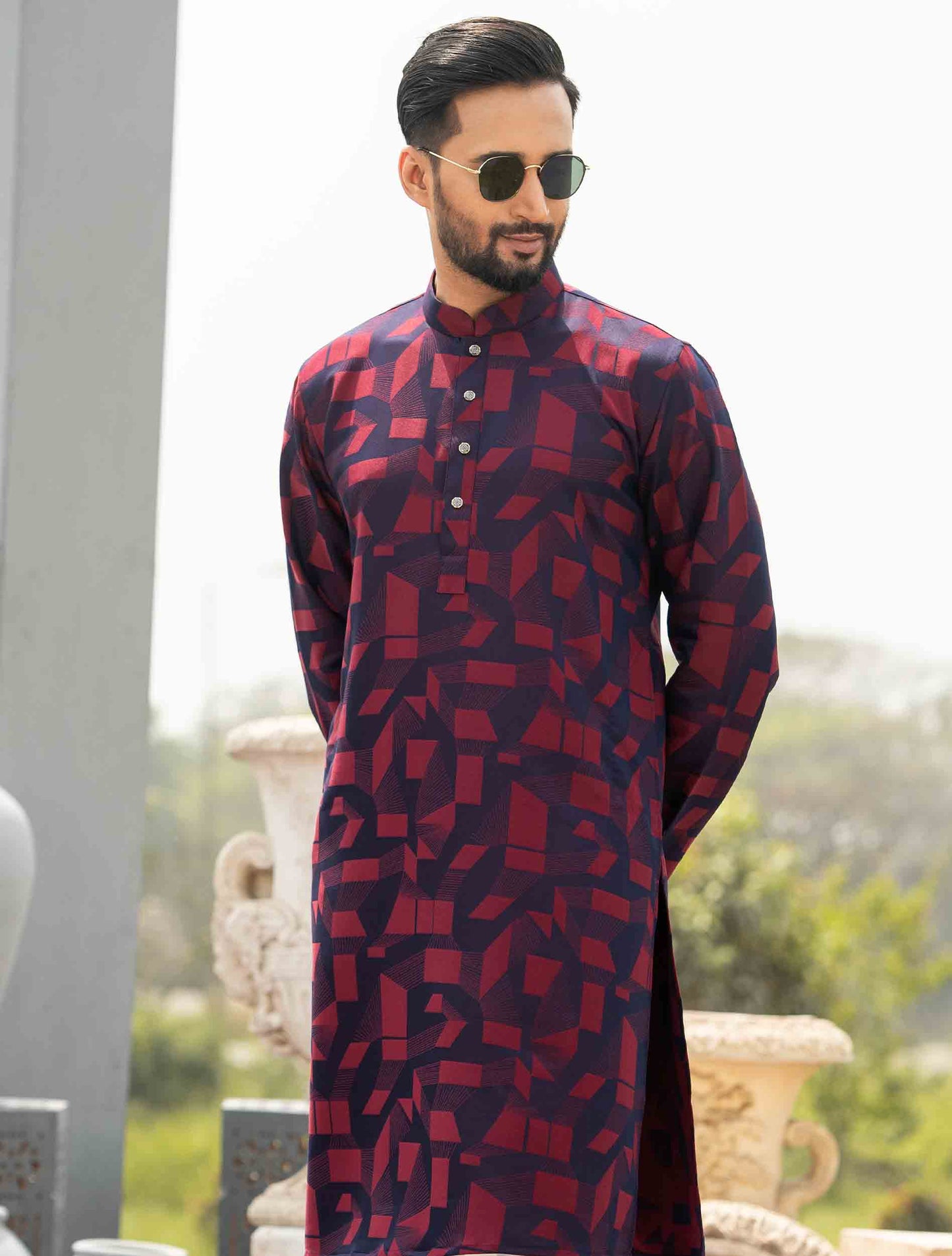 Maroon bamboo silk premium panjabi RAV
