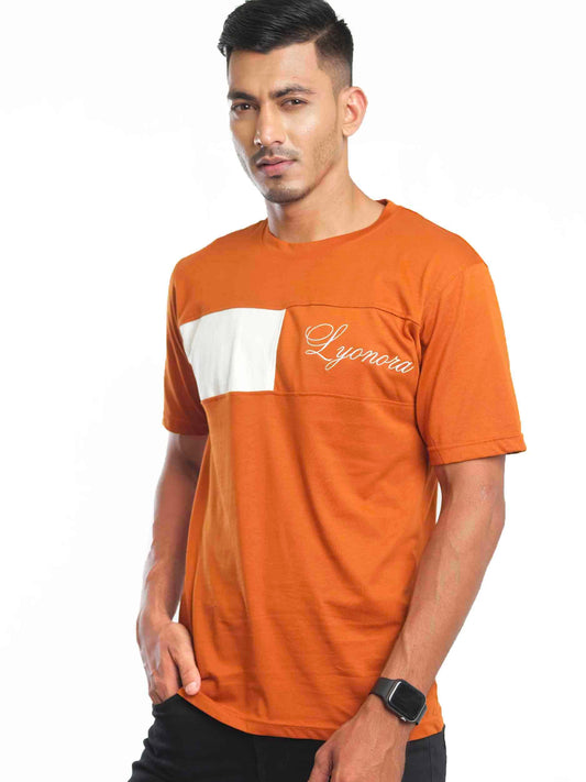 Orange chest contrast and embroidery t-shirt