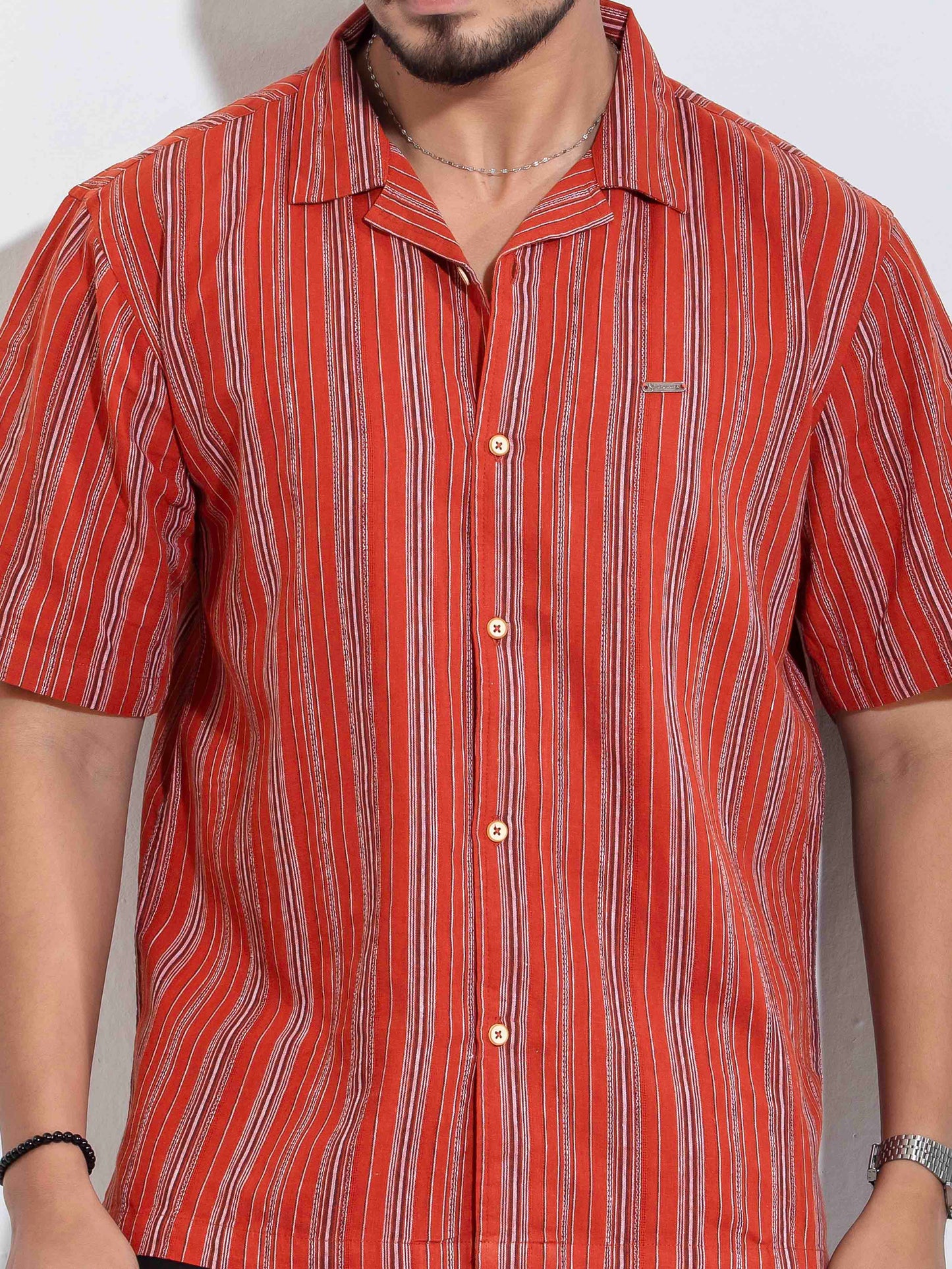 Tomato Red stripe Remi cotton Havana shirt