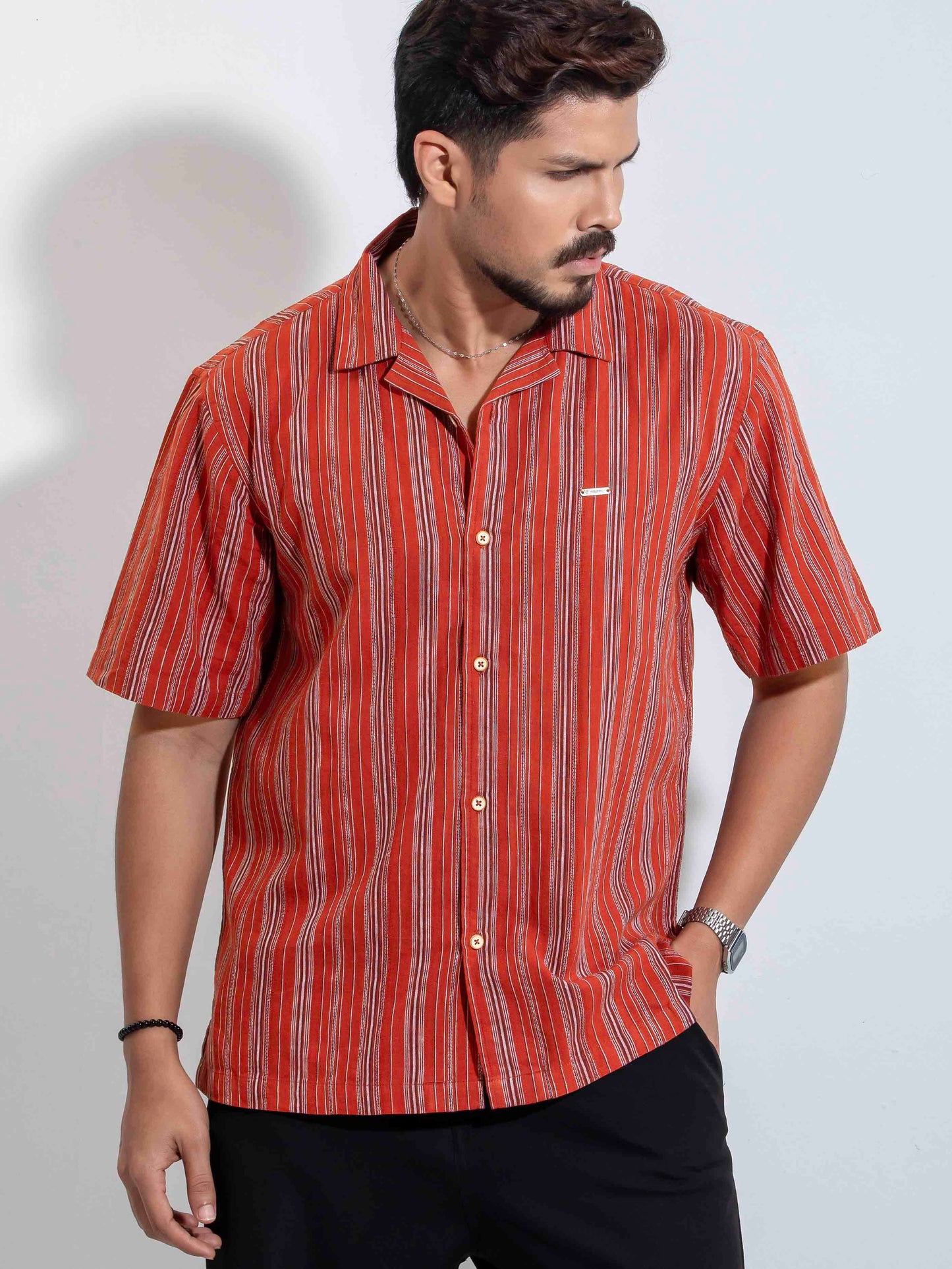 Tomato Red stripe Remi cotton Havana shirt