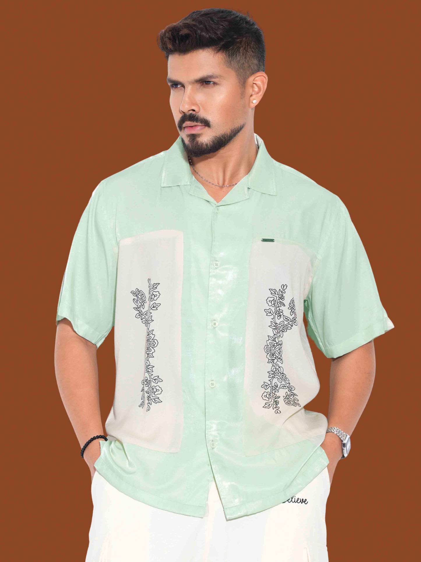 Paste color cream embroidey design premium havana shirt