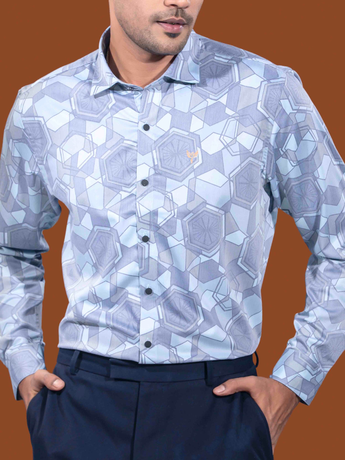 Sky cream hexagonal printed premium full sleeve