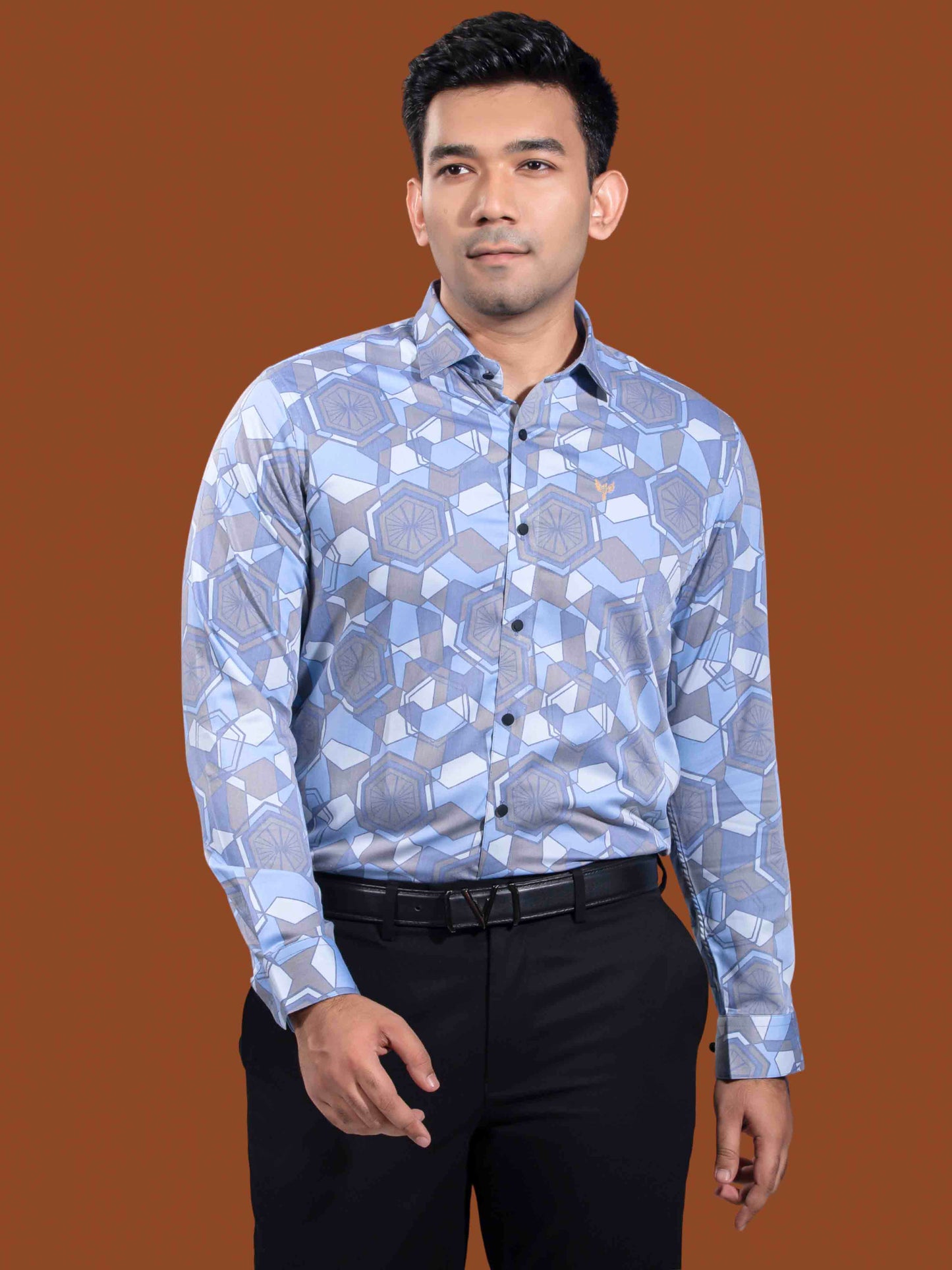 Sky brown hexagonal printed premium full sleeve