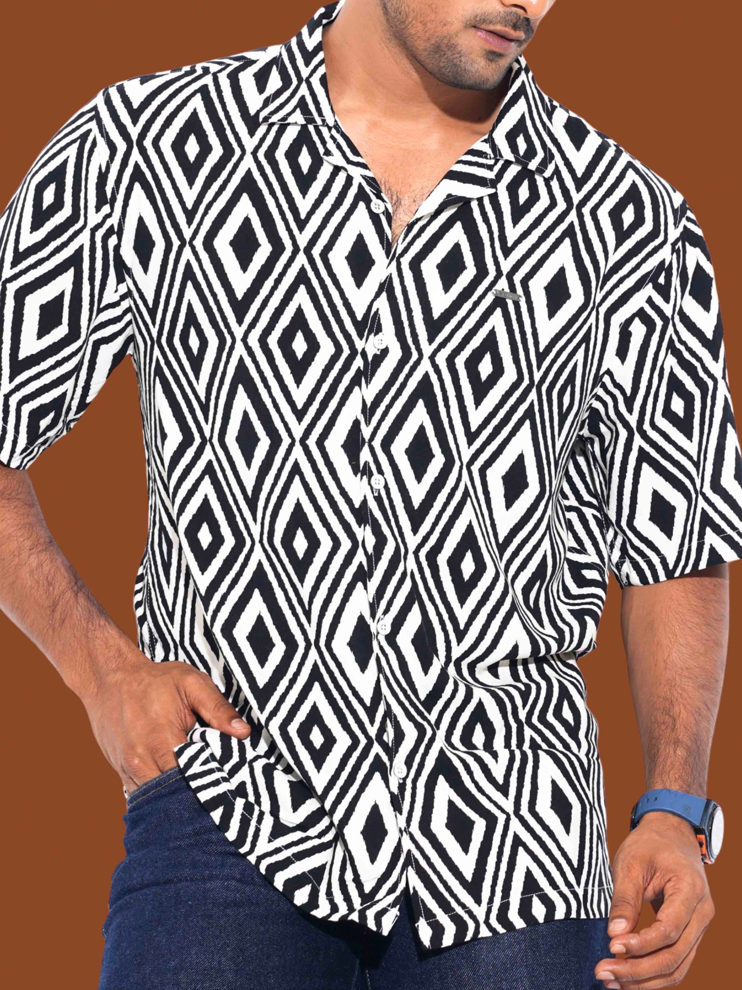 Off white black diamond printed Havana shirt
