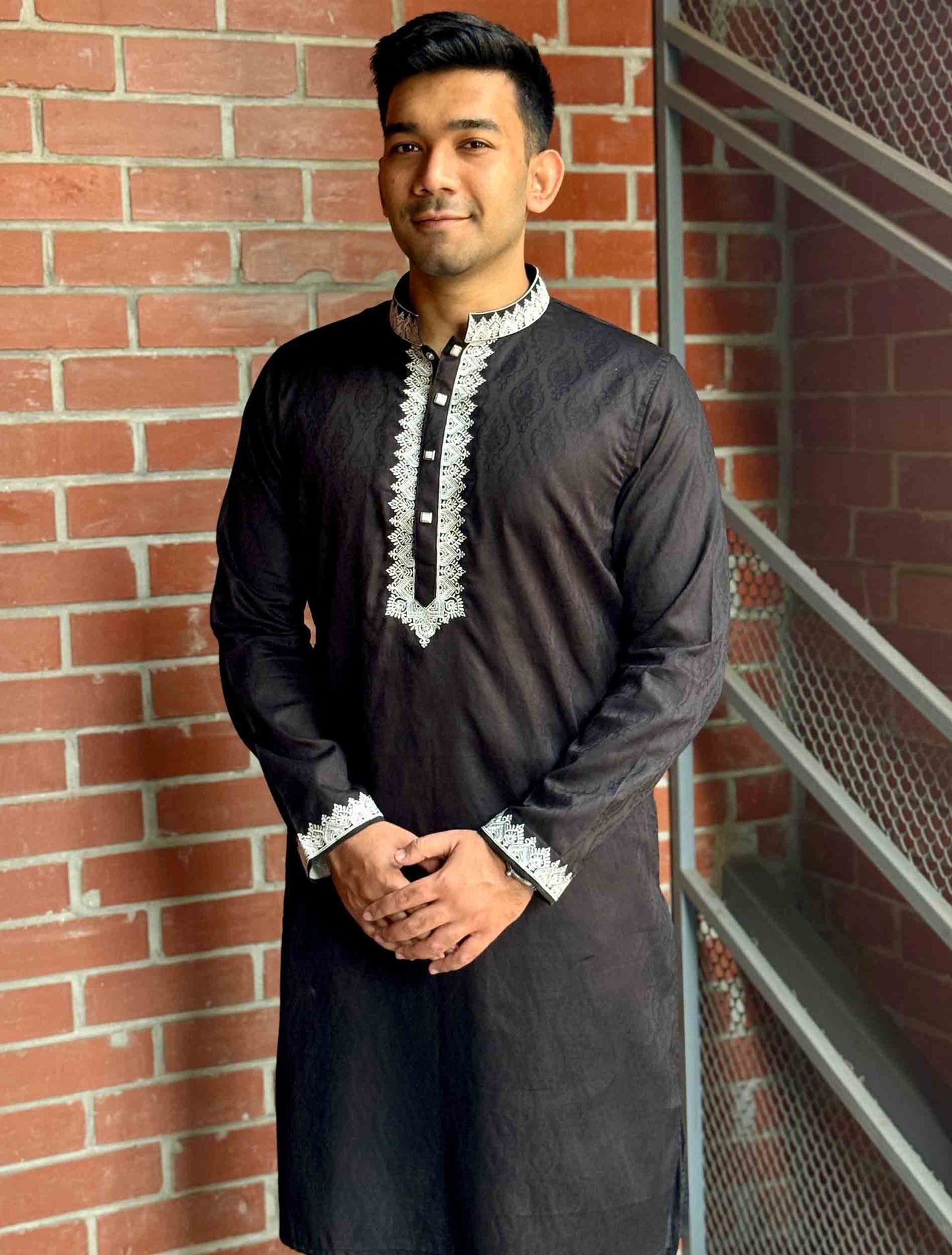 Ink black Printed premium embroidery panjabi