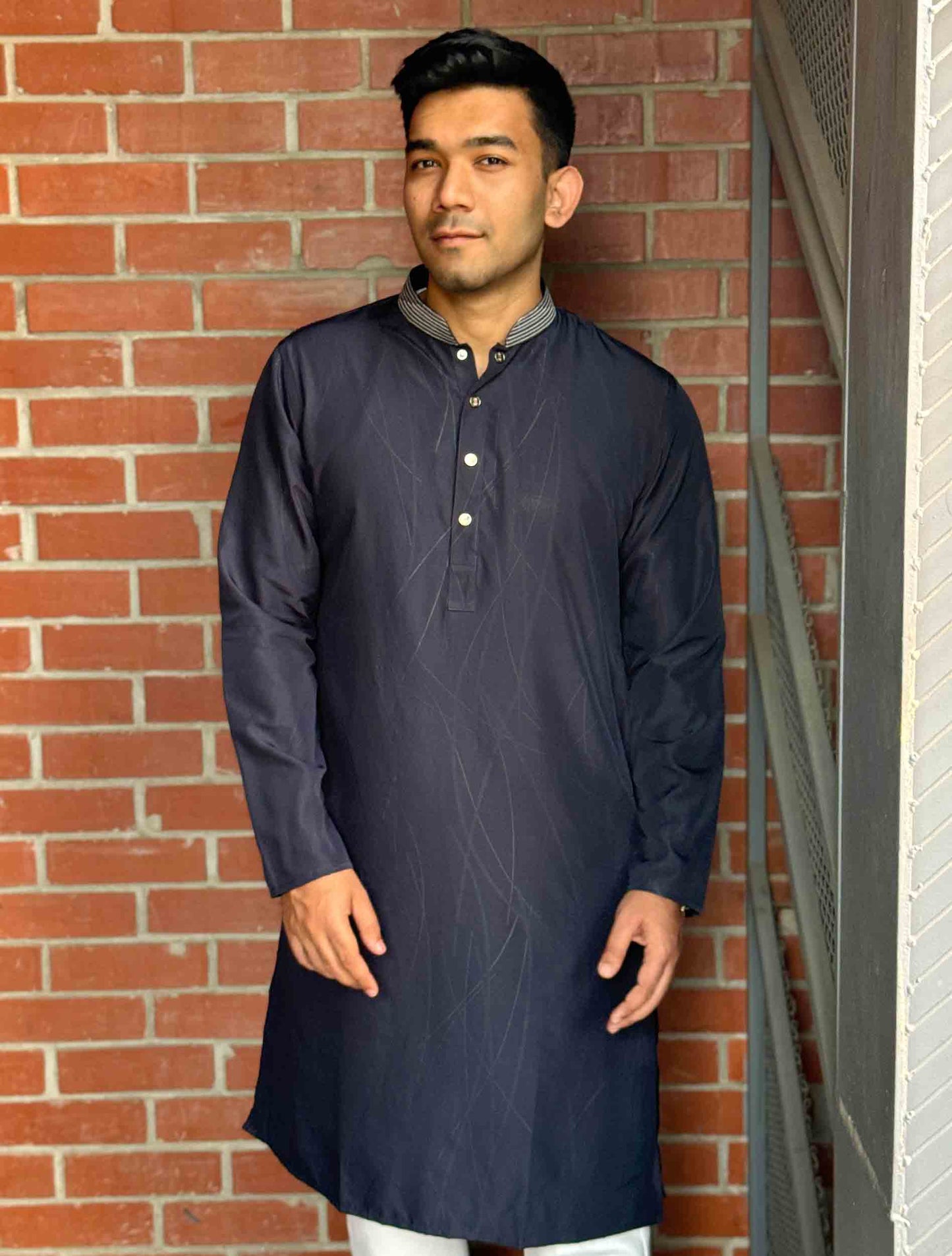 Egyptian Blue Printed Collar design Premium Panjabi