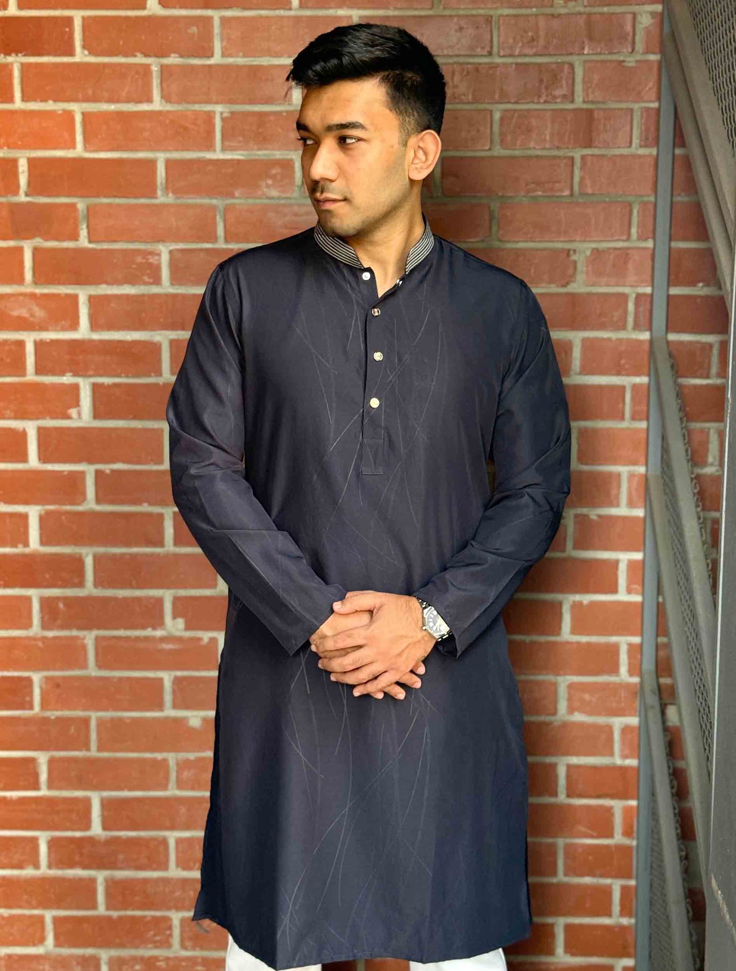 Egyptian Blue Printed Collar design Premium Panjabi