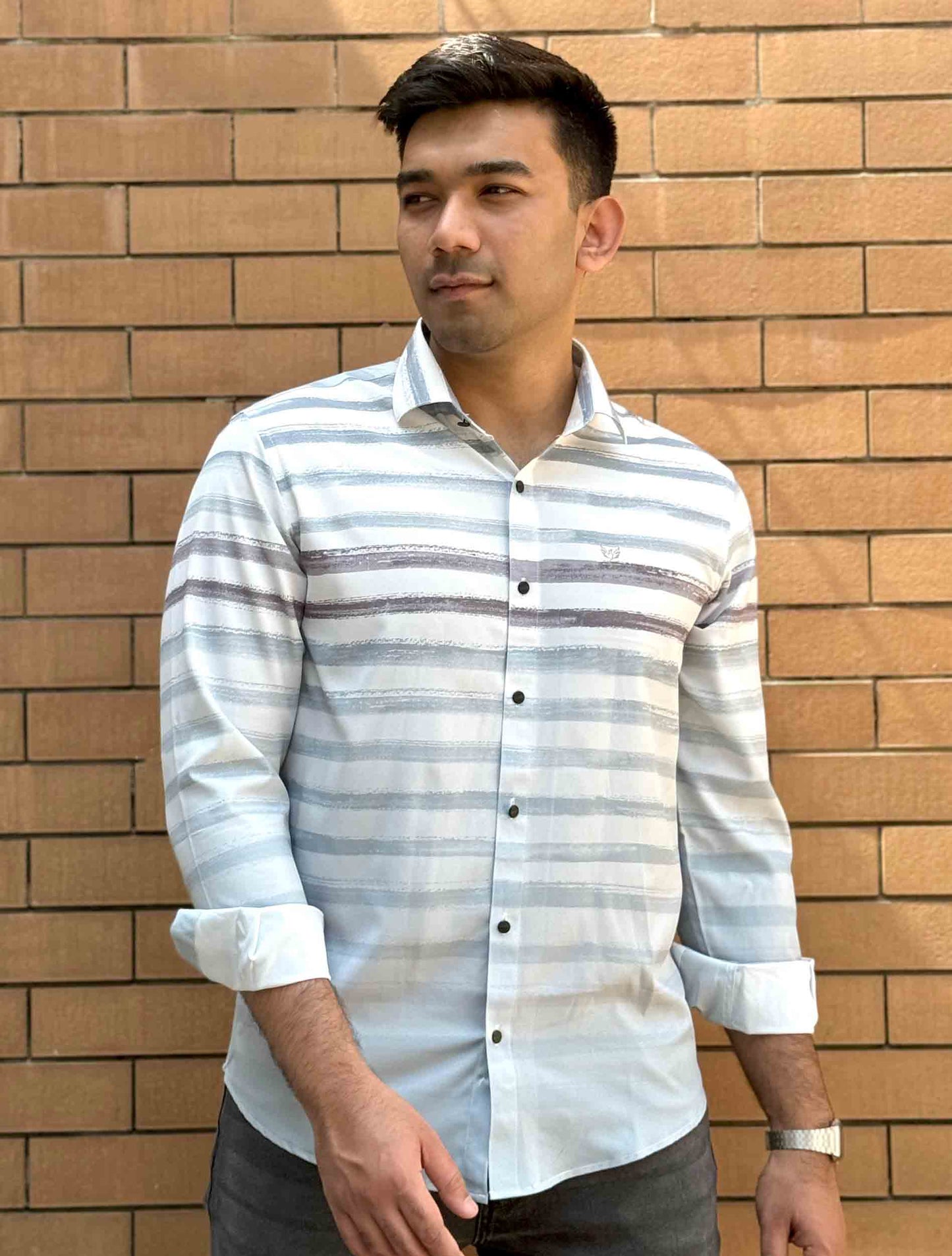 White ash paste stripe faded Texture printed premium magnet shirt