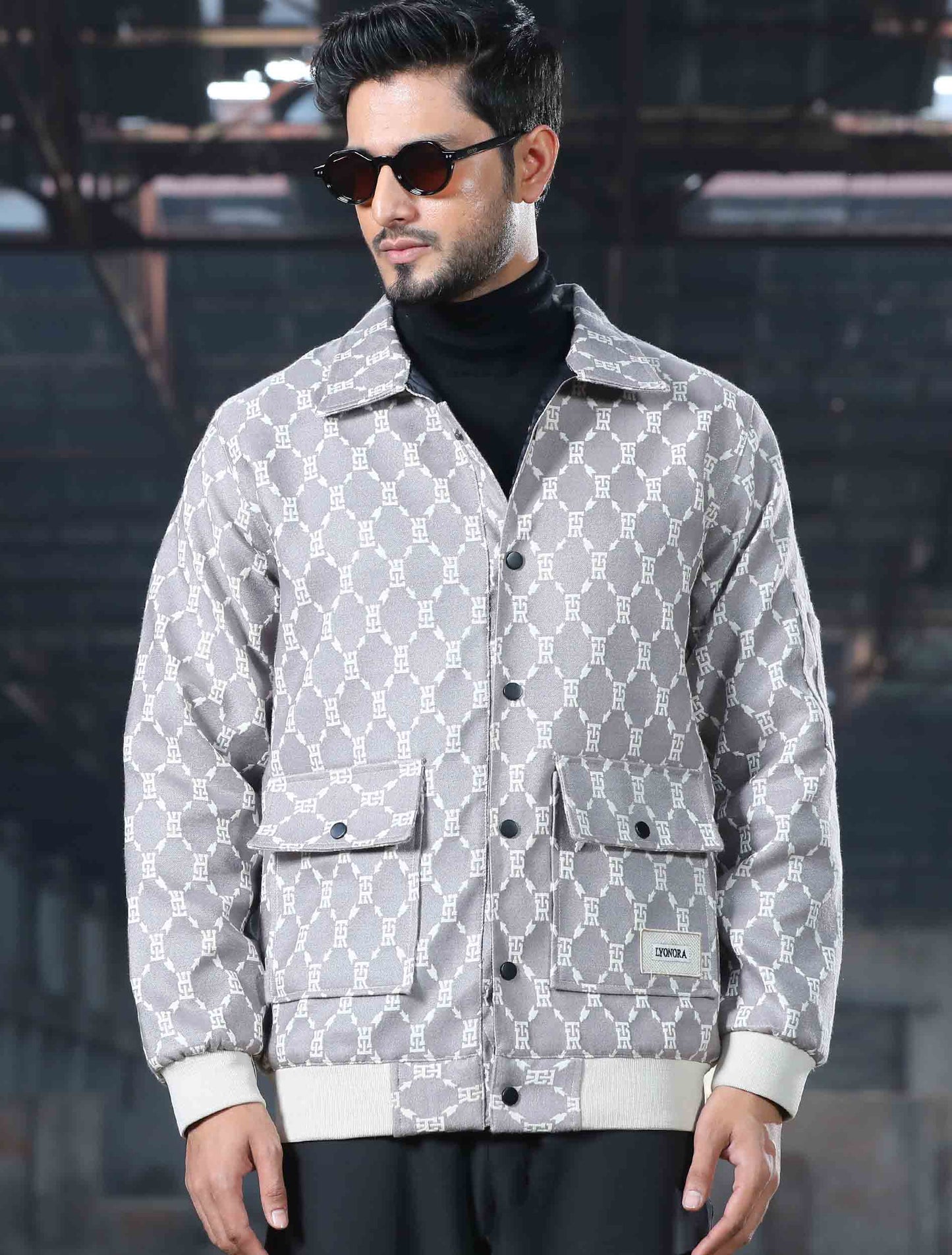 Light gray printed cotton premium jacket