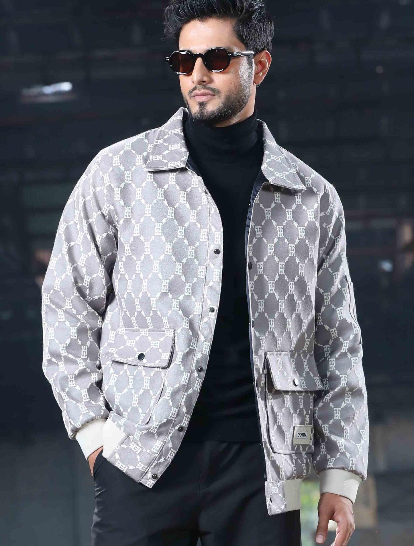 Light gray printed cotton premium jacket