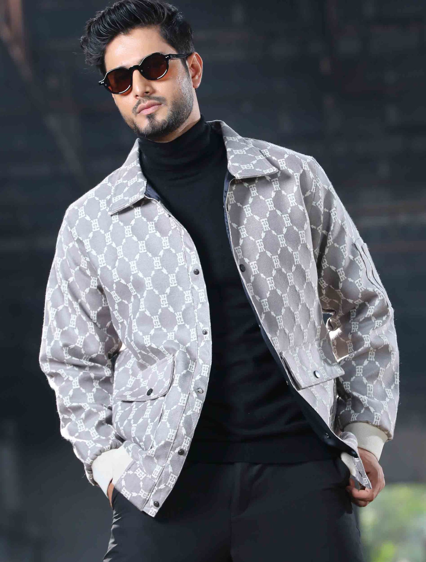Light gray printed cotton premium jacket