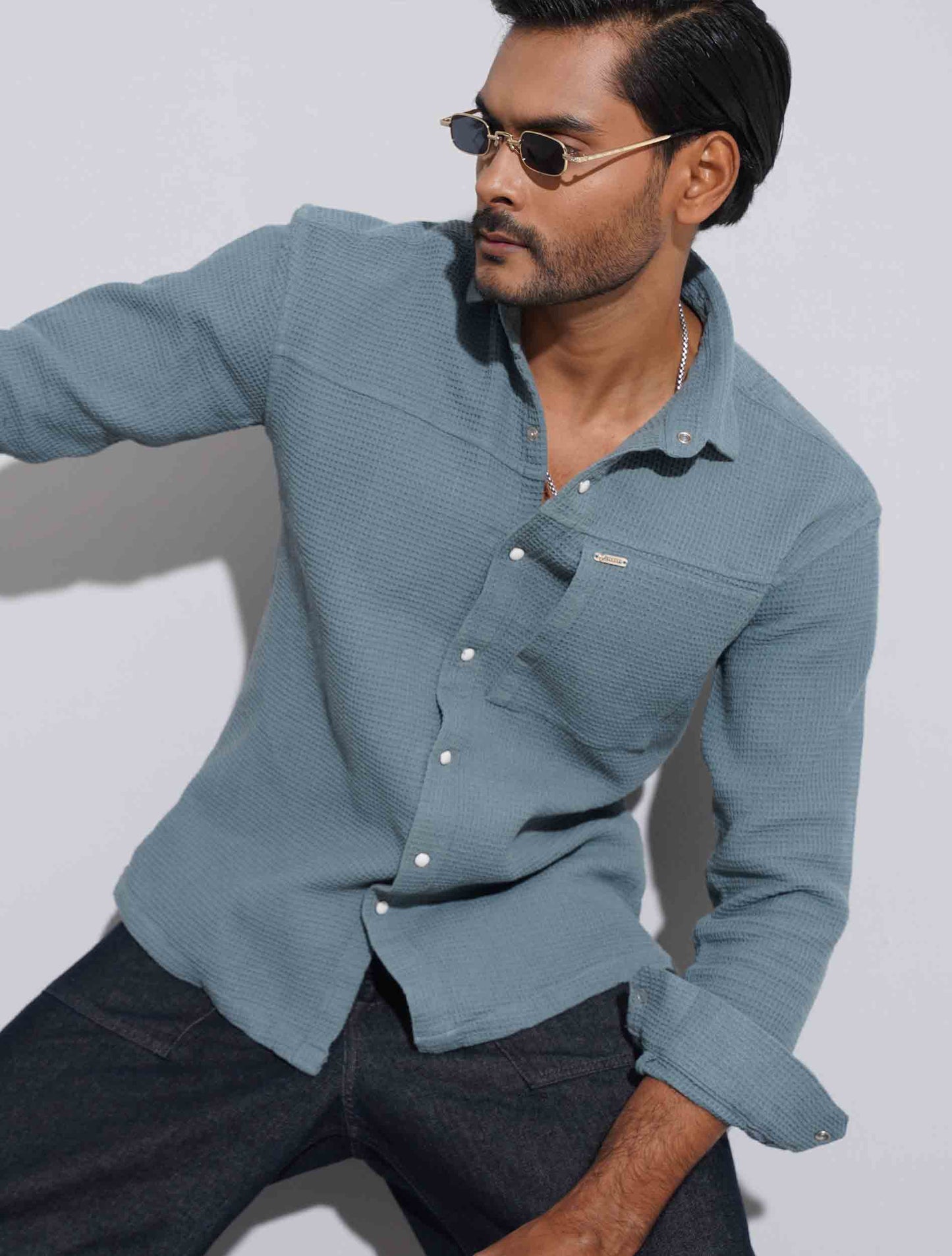 Paste blue texture cotton full sleeve