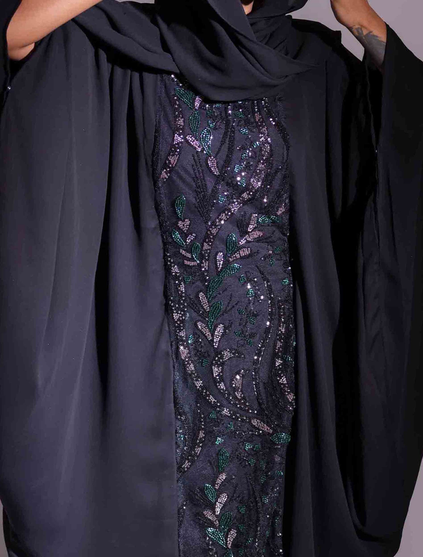 Black purple color abaya design female dress