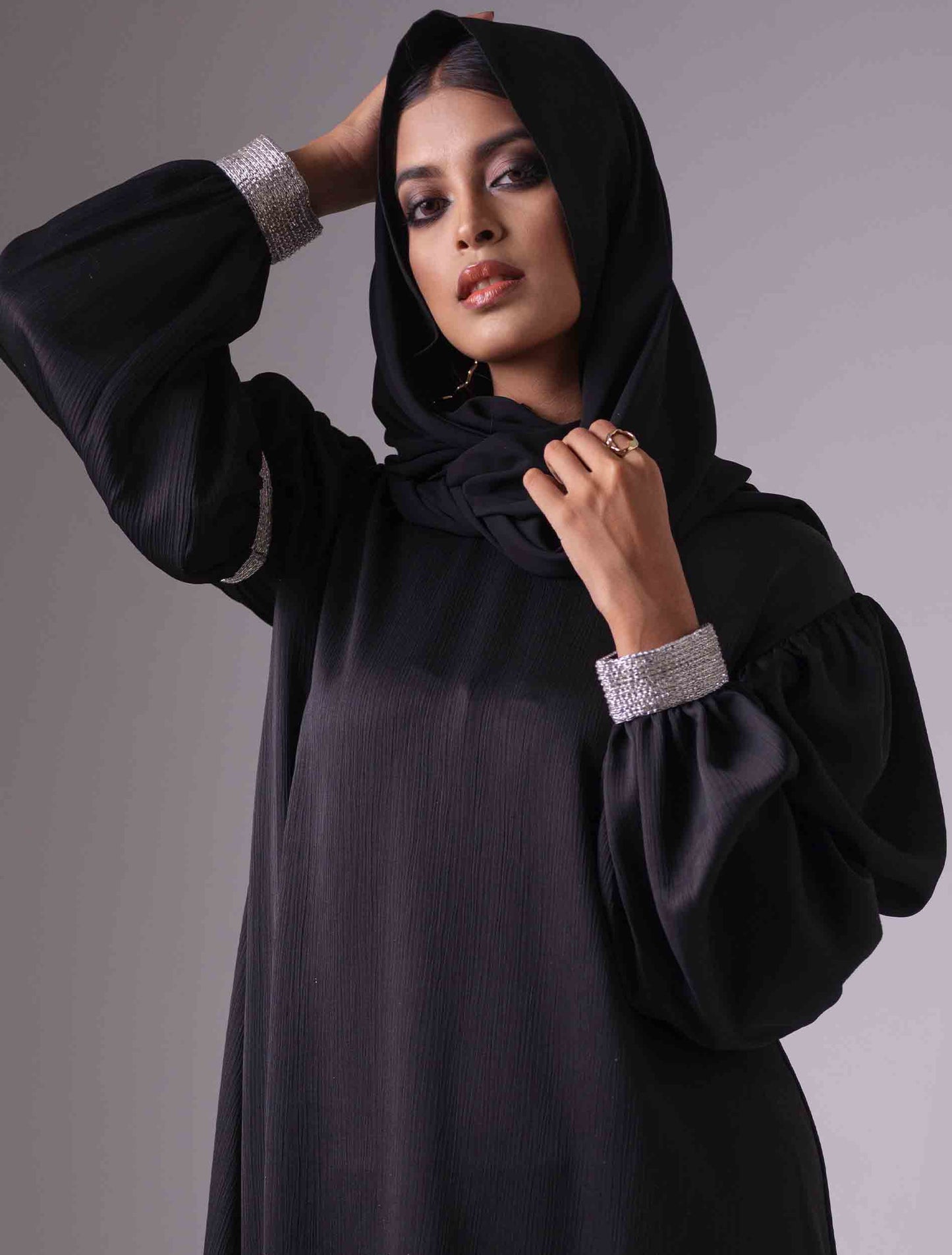 Black hand lace contrast female dress