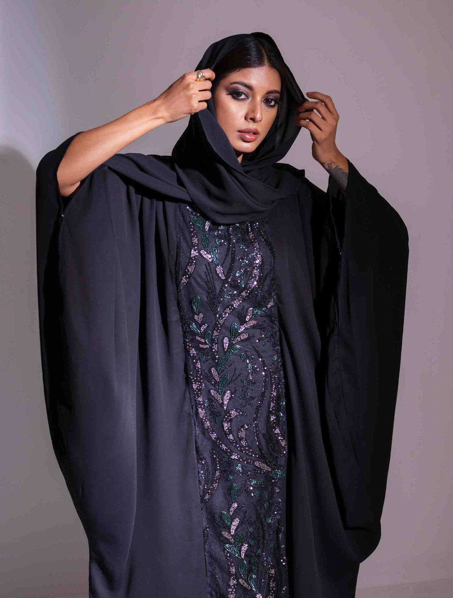 Black purple color abaya design female dress