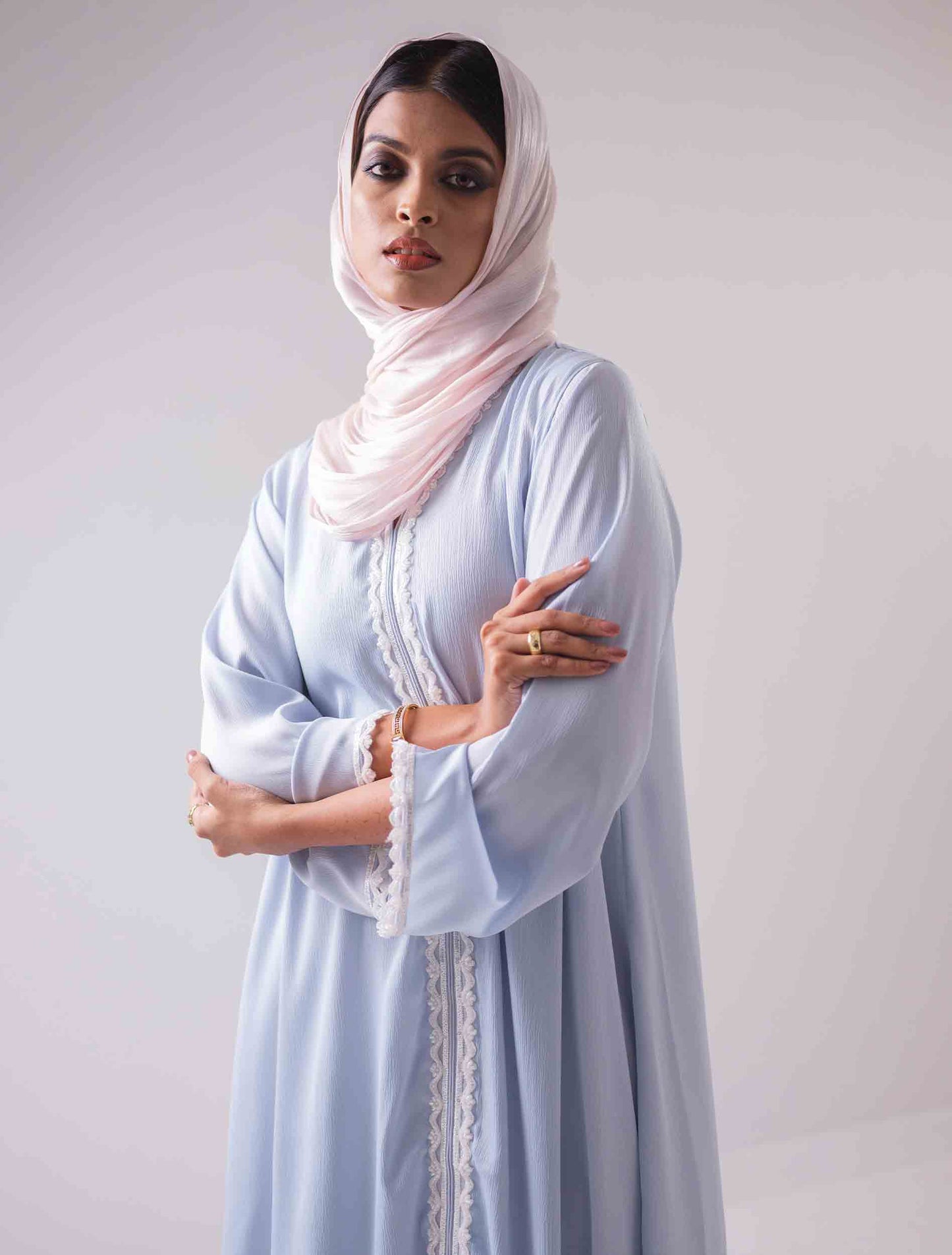 Sky color long sleeve female dress