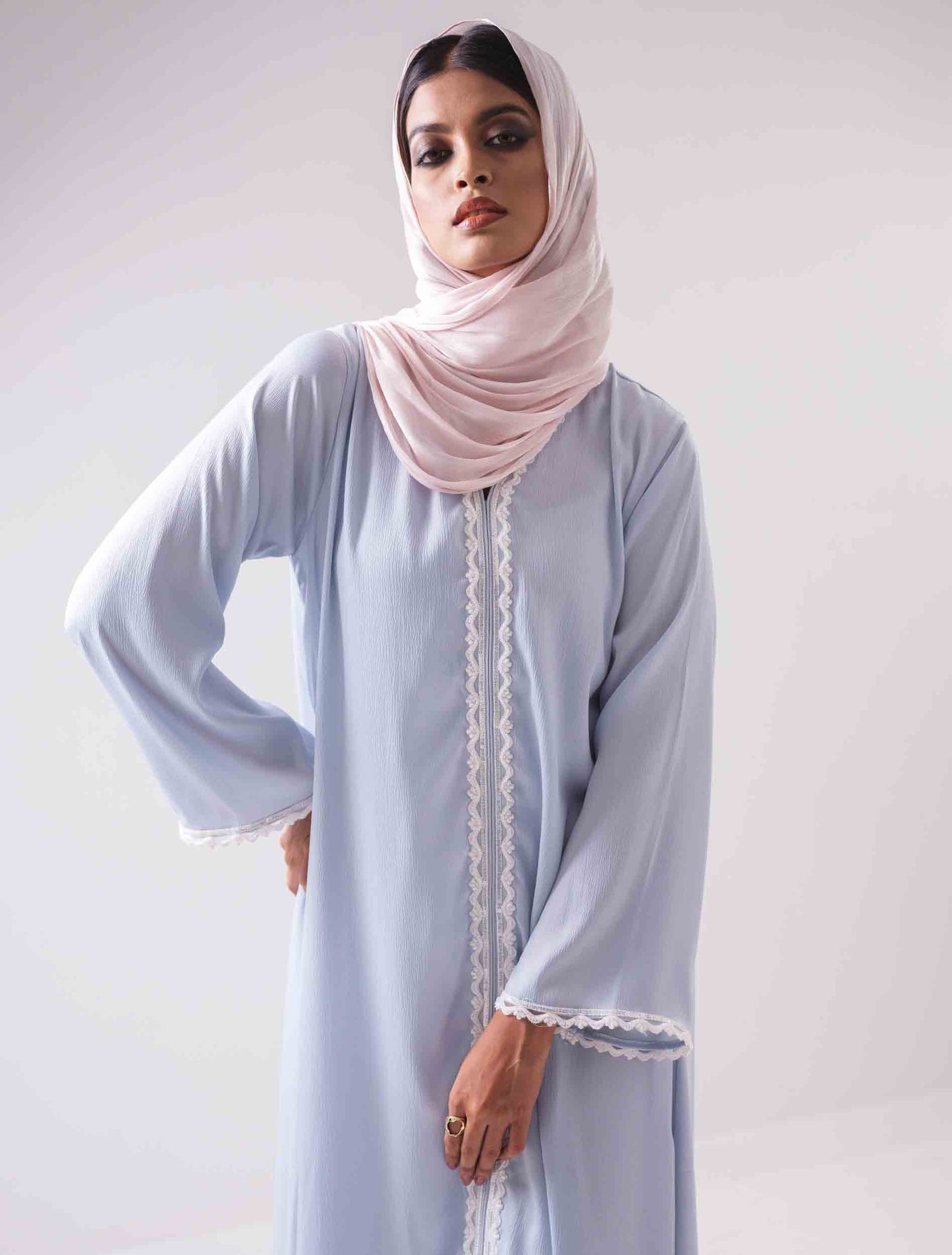 Sky color long sleeve female dress