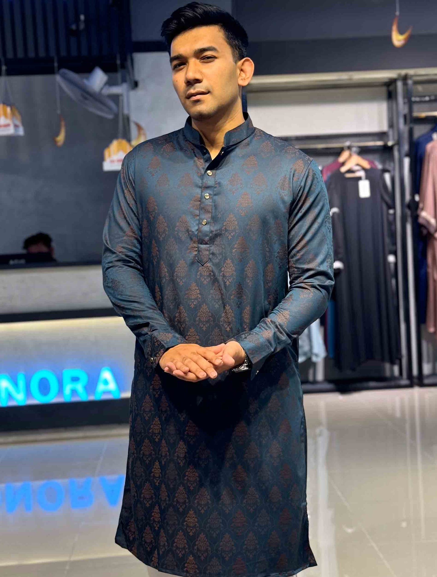 Teal blue bamboo silk premium panjabi- RAV