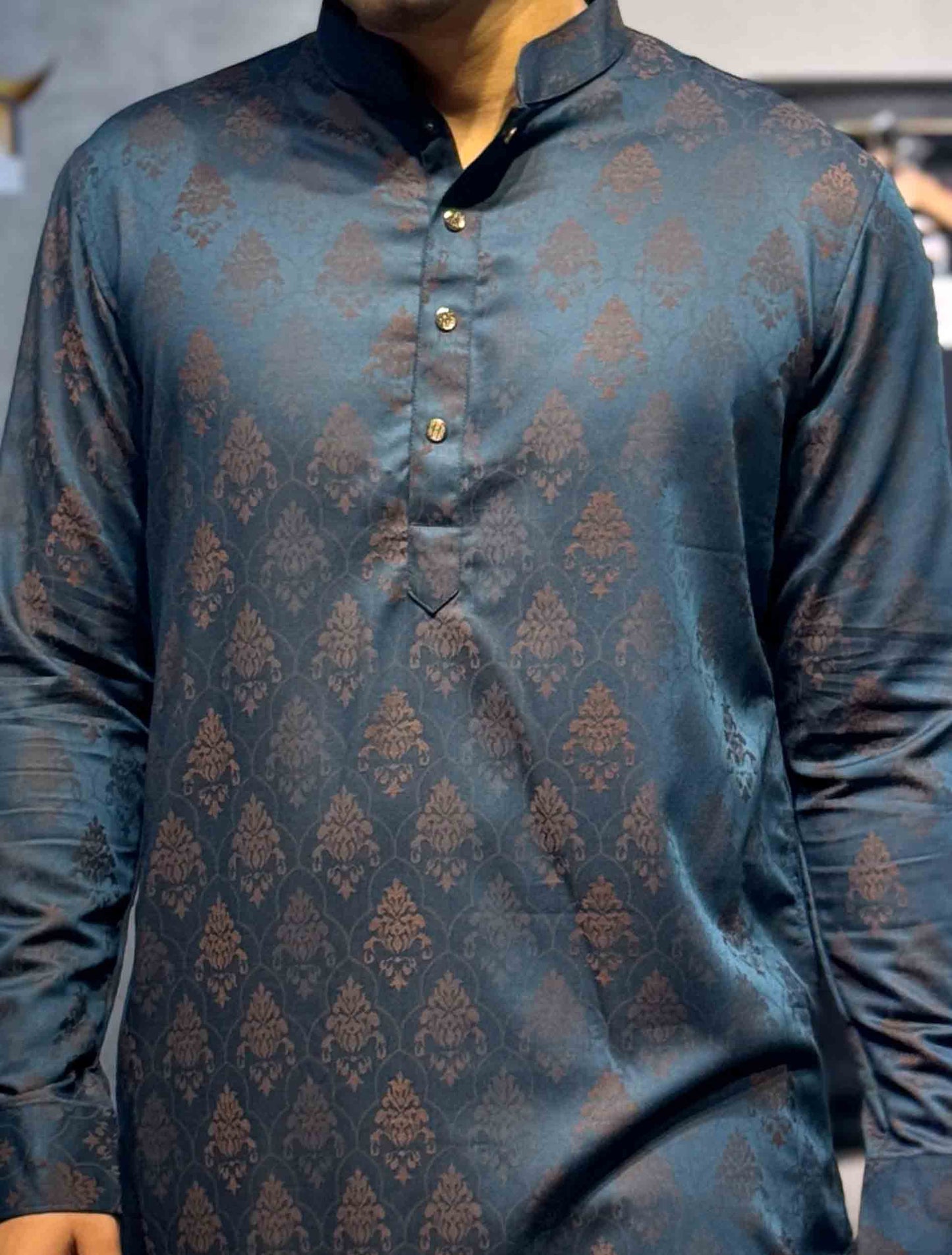 Teal blue bamboo silk premium panjabi- RAV