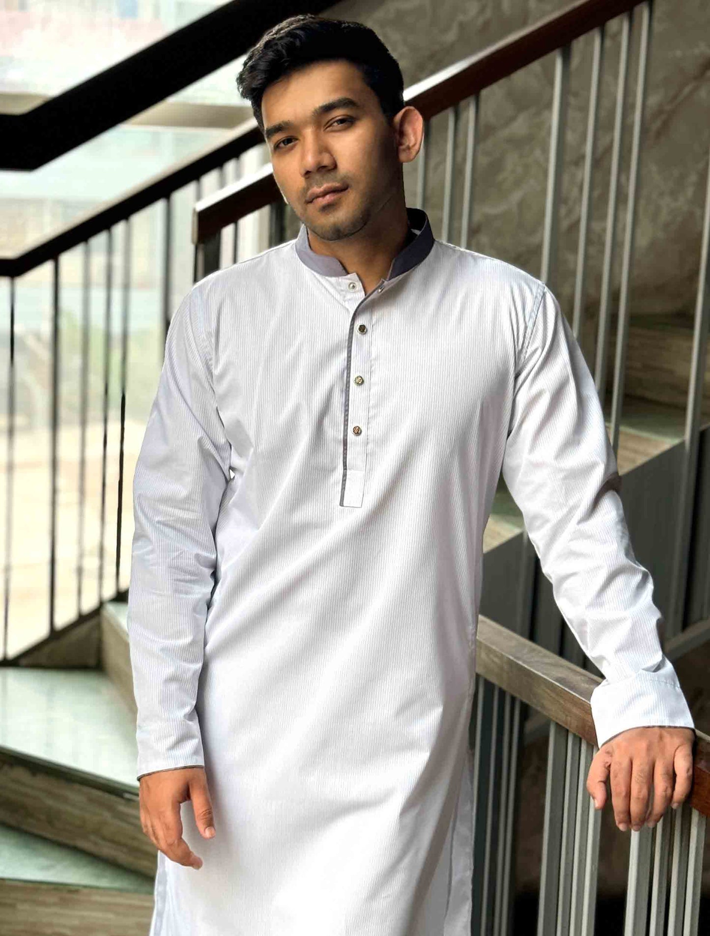 Coin Gray contrast Stripe Premium Panjabi