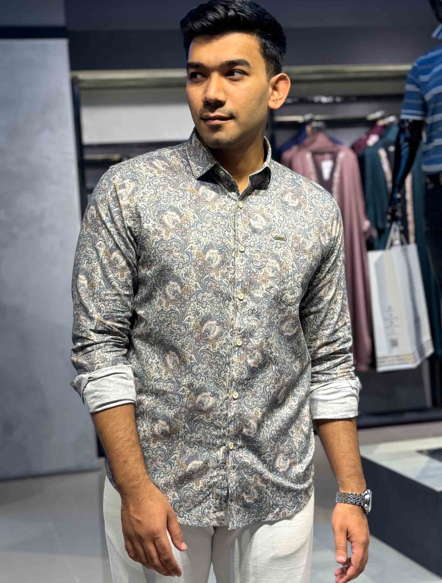 Deep multicolor Nakshi printed cotton full sleeve shirt