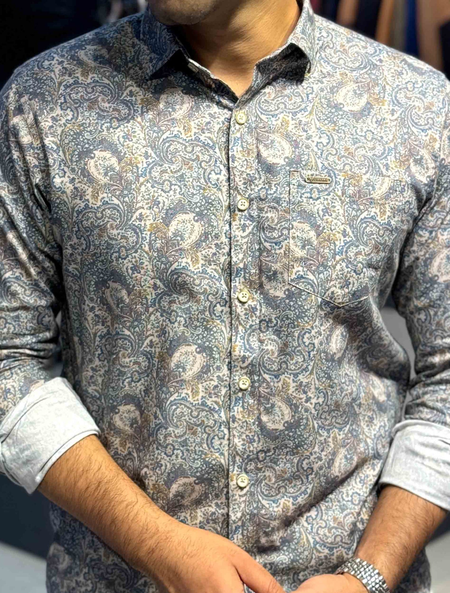 Deep multicolor Nakshi printed cotton full sleeve shirt