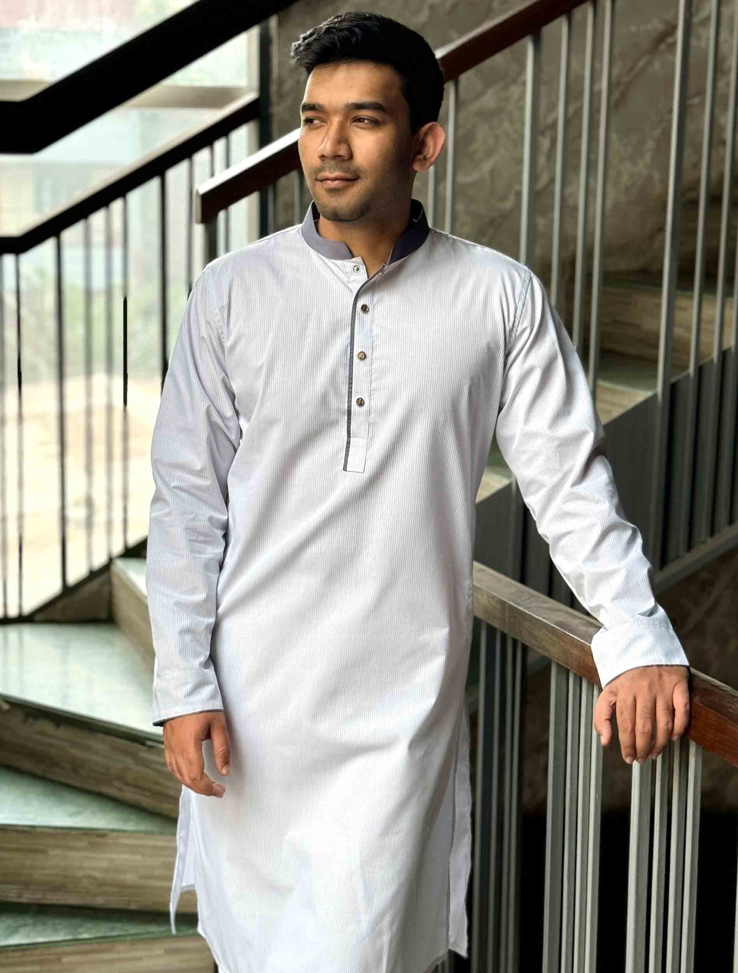 Coin Gray contrast Stripe Premium Panjabi