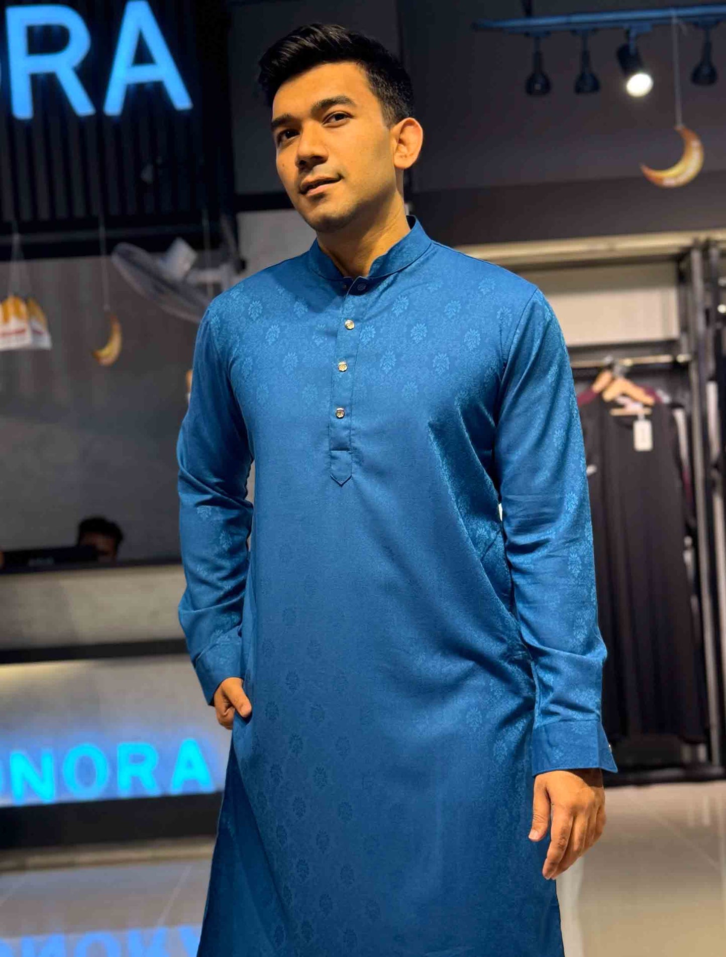 Blue nakshi printed panjabi-RAV