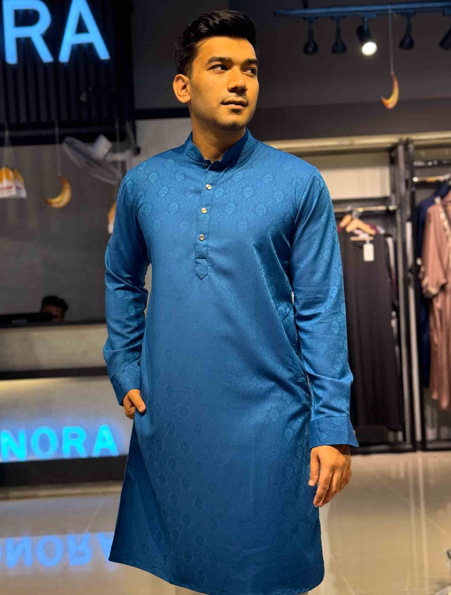 Blue nakshi printed panjabi-RAV