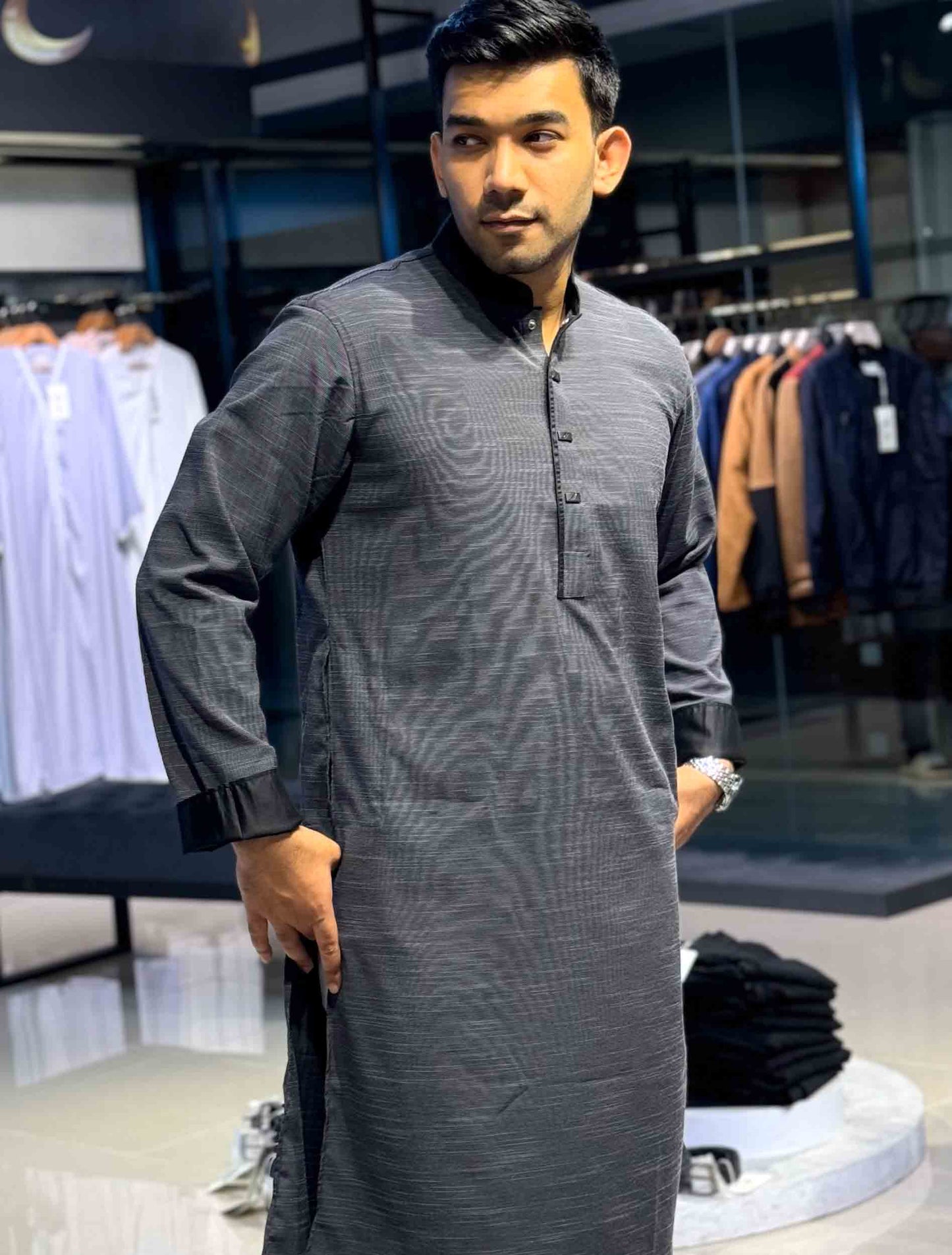 Charcoal Gray contrast Premium Panjabi