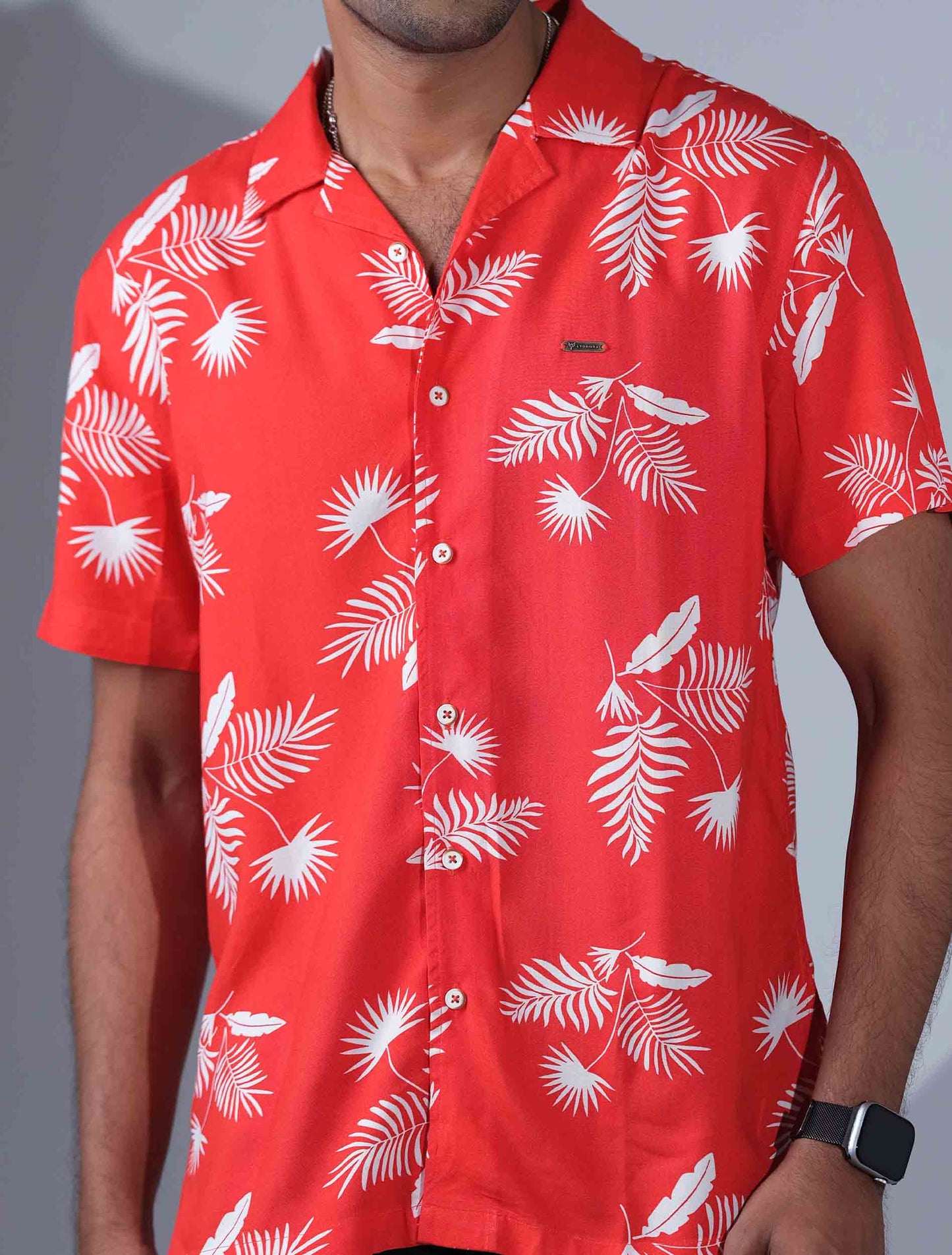 Flame Orange White Printed premium havana shirt