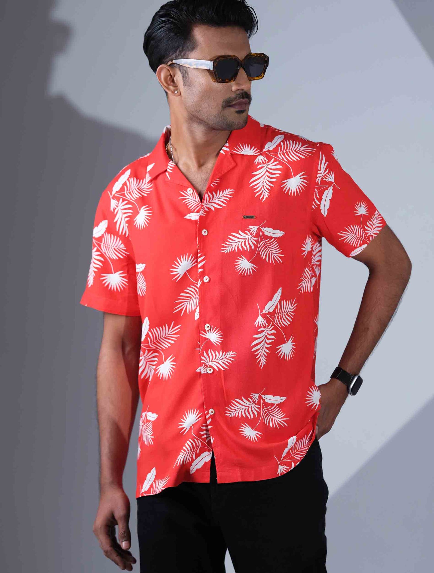 Flame Orange White Printed premium havana shirt