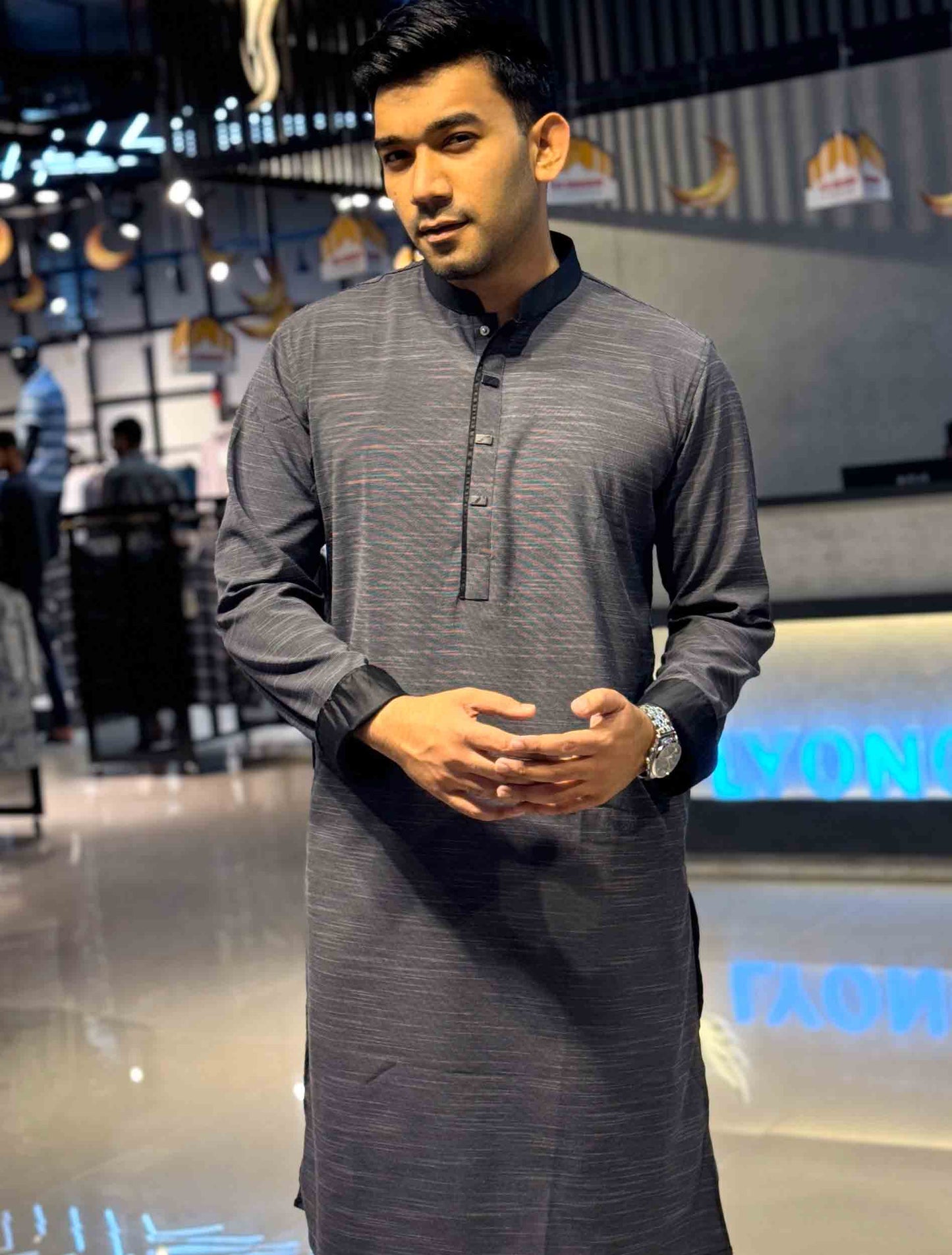 Charcoal Gray contrast Premium Panjabi