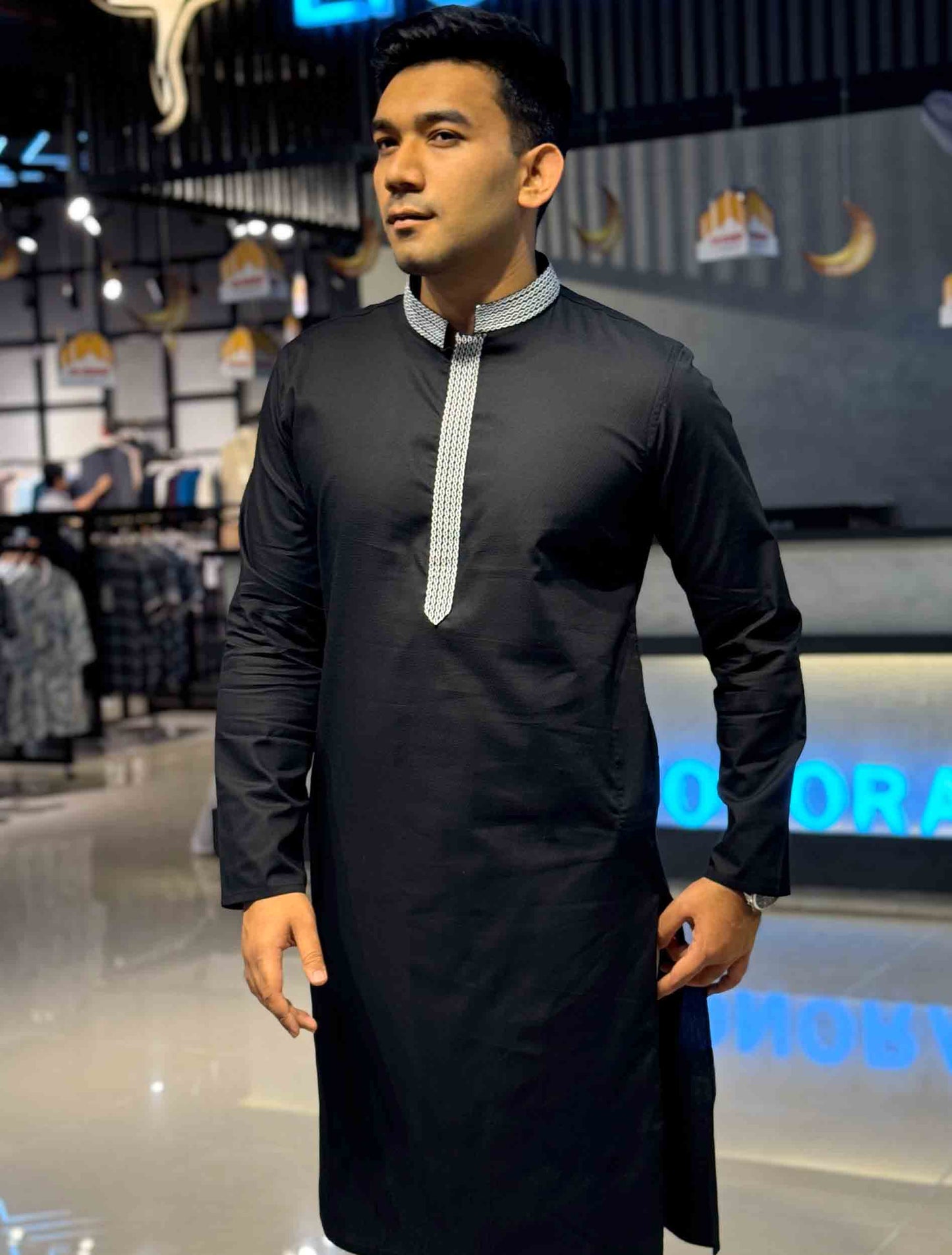 Raven Black Plate embroidery premium Panjabi