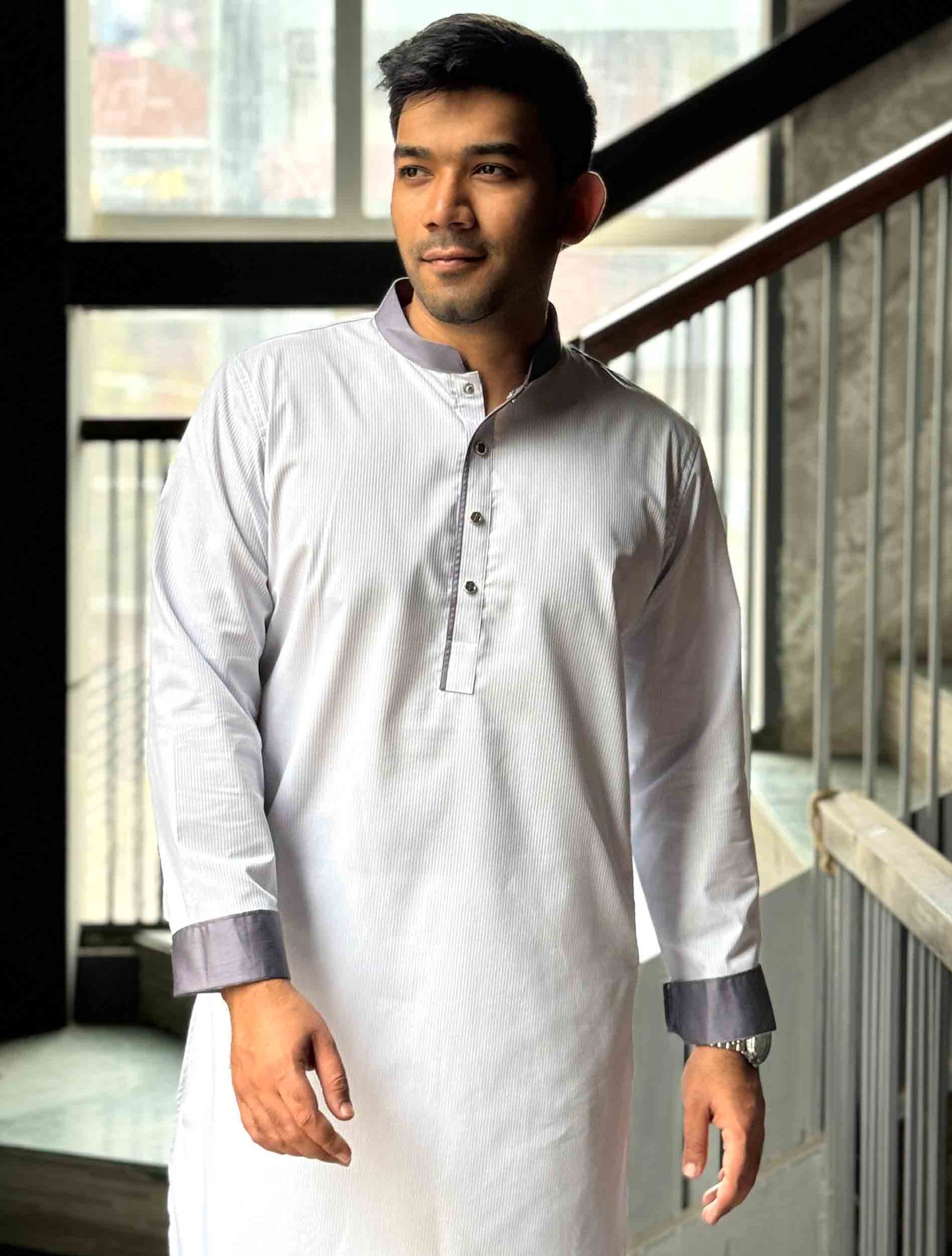 Coin Gray contrast Stripe Premium Panjabi