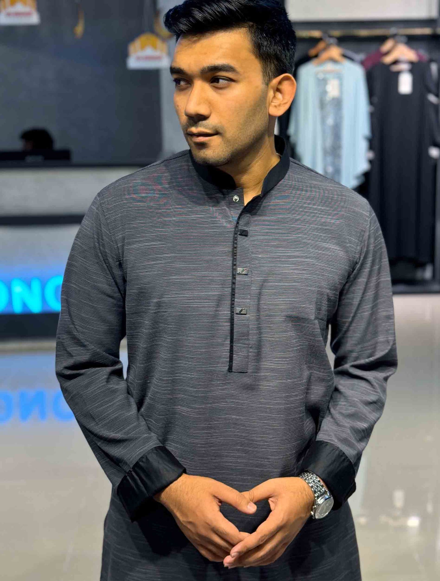 Charcoal Gray contrast Premium Panjabi