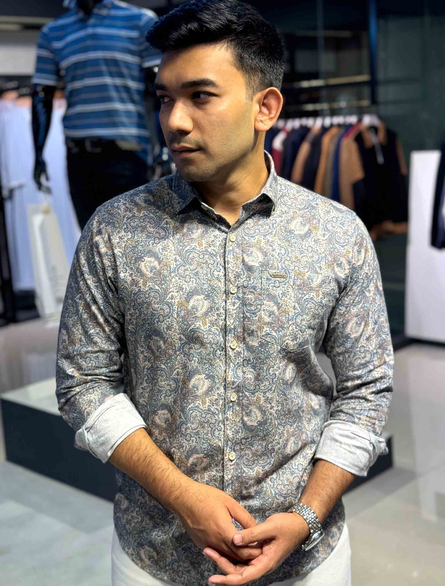 Deep multicolor Nakshi printed cotton full sleeve shirt