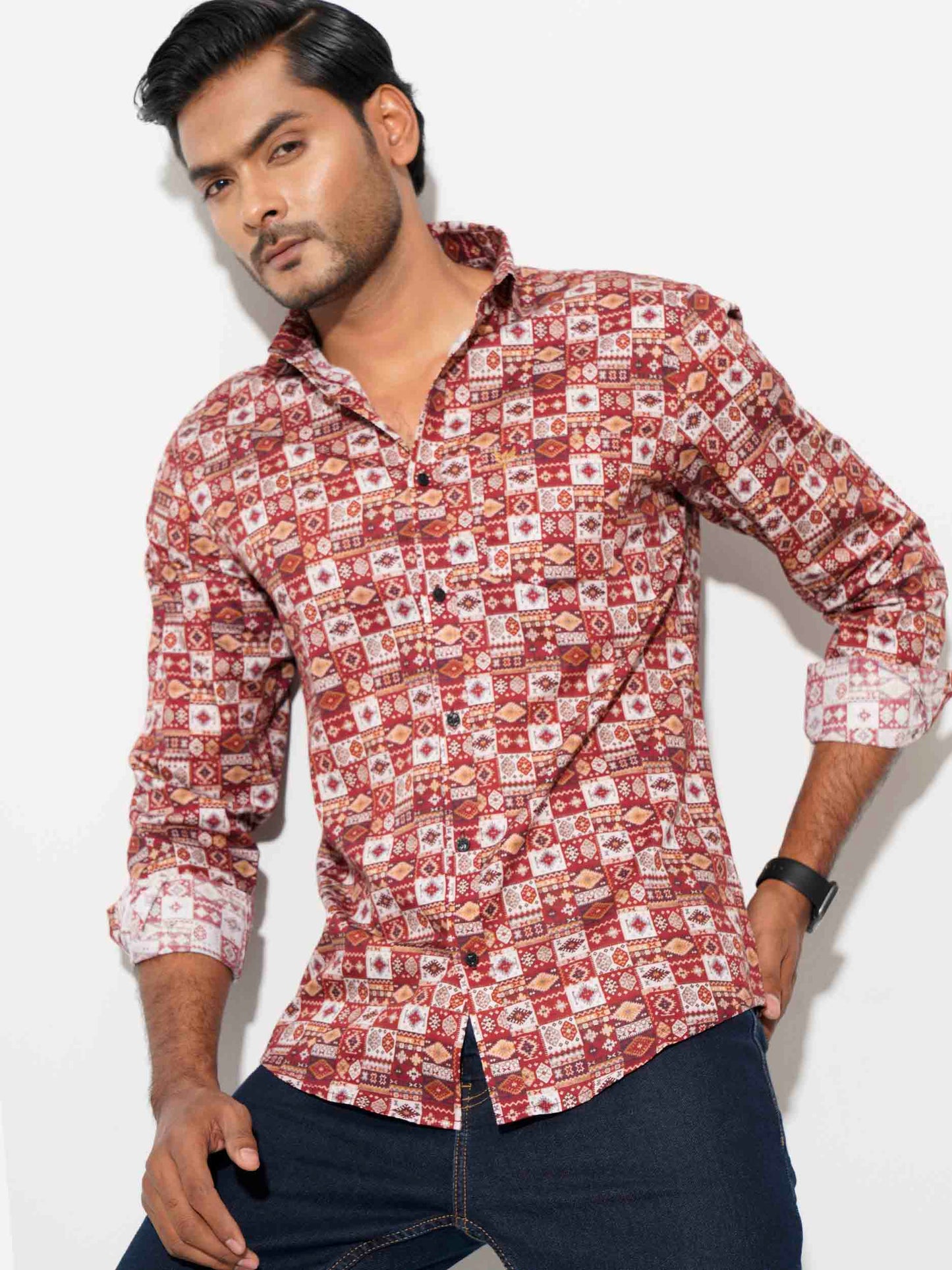 Maroon nakshi digital printed full sleeve