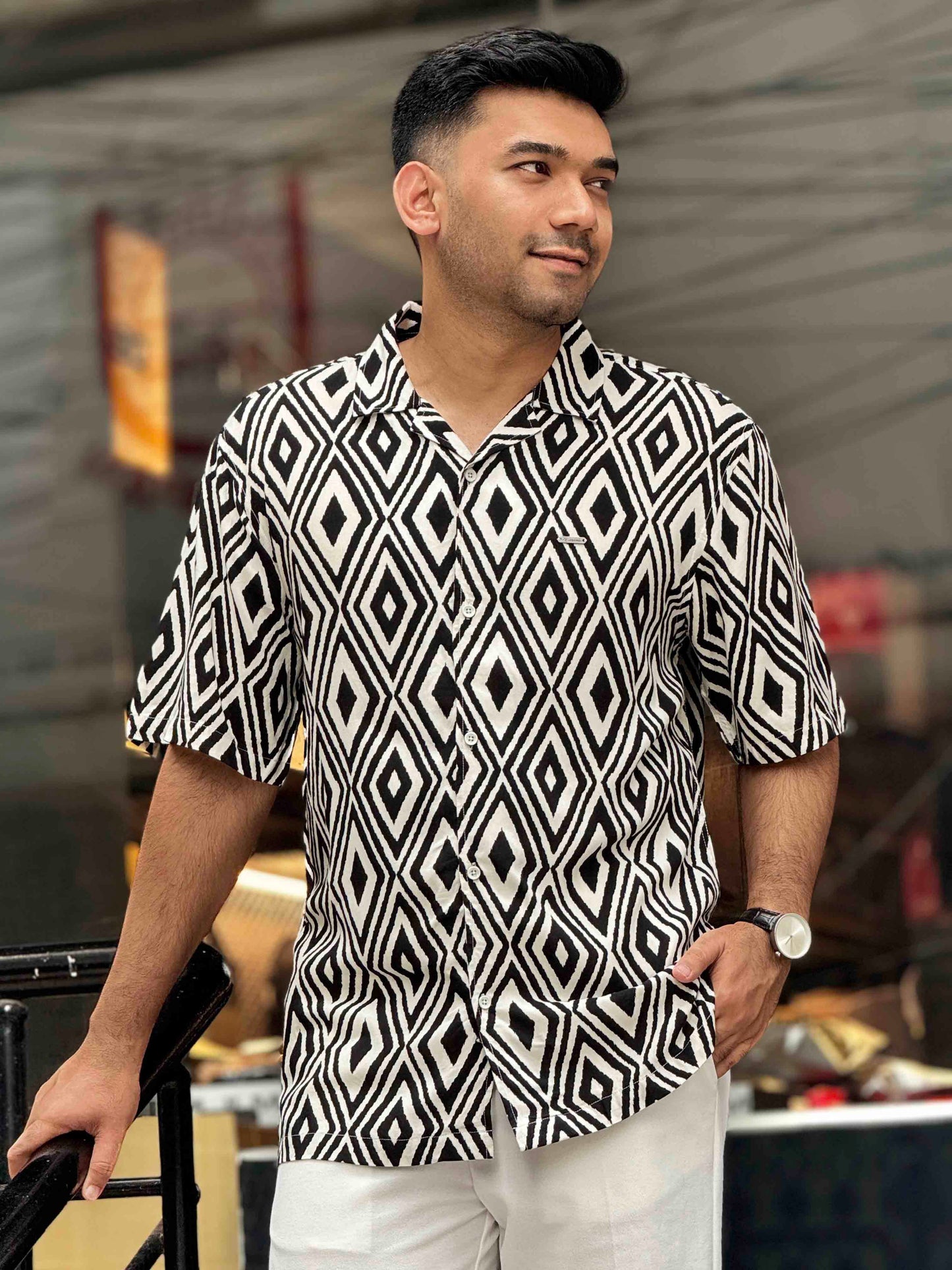 Off white black diamond printed Havana shirt