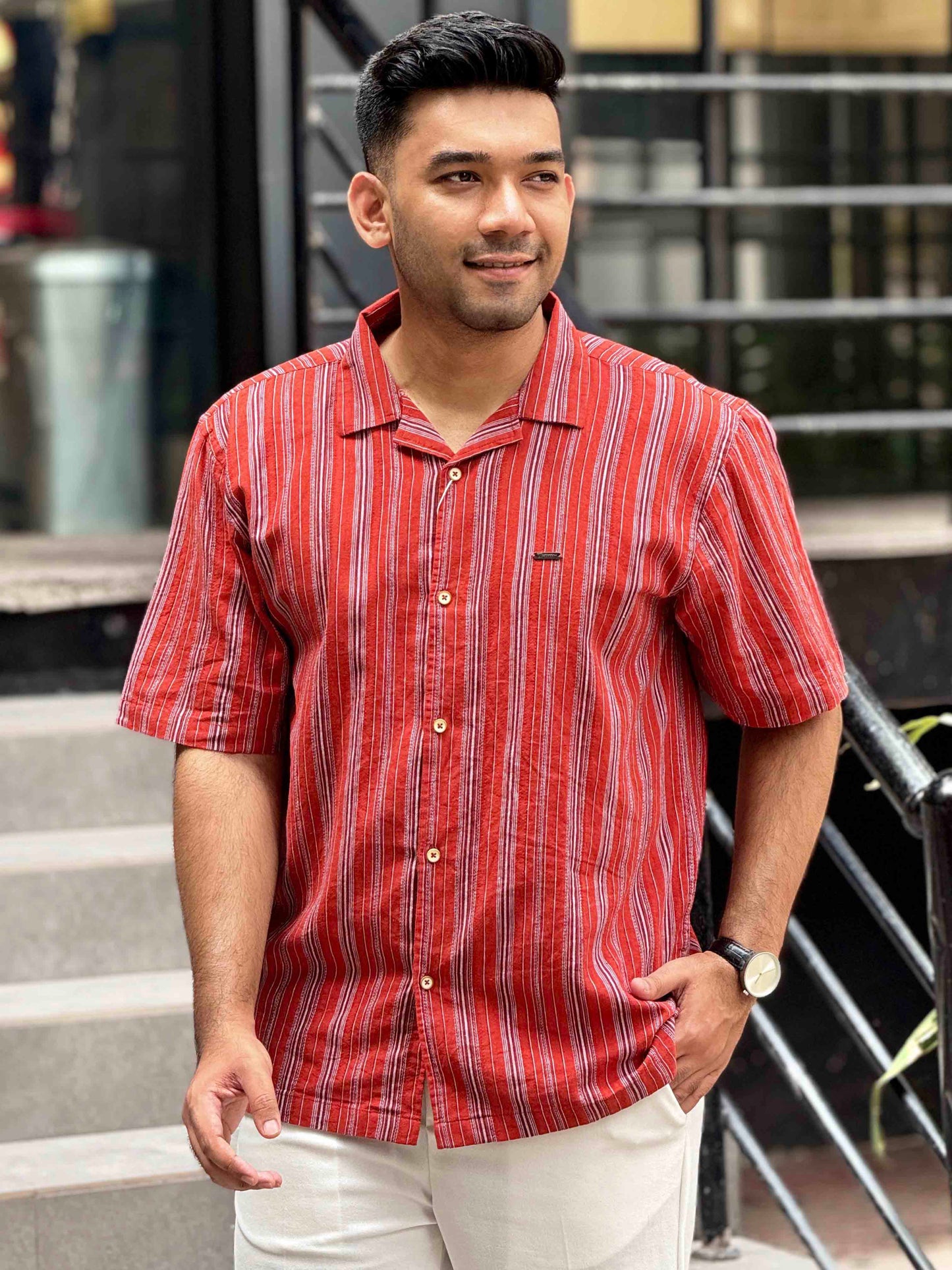 Tomato Red stripe Remi cotton Havana shirt