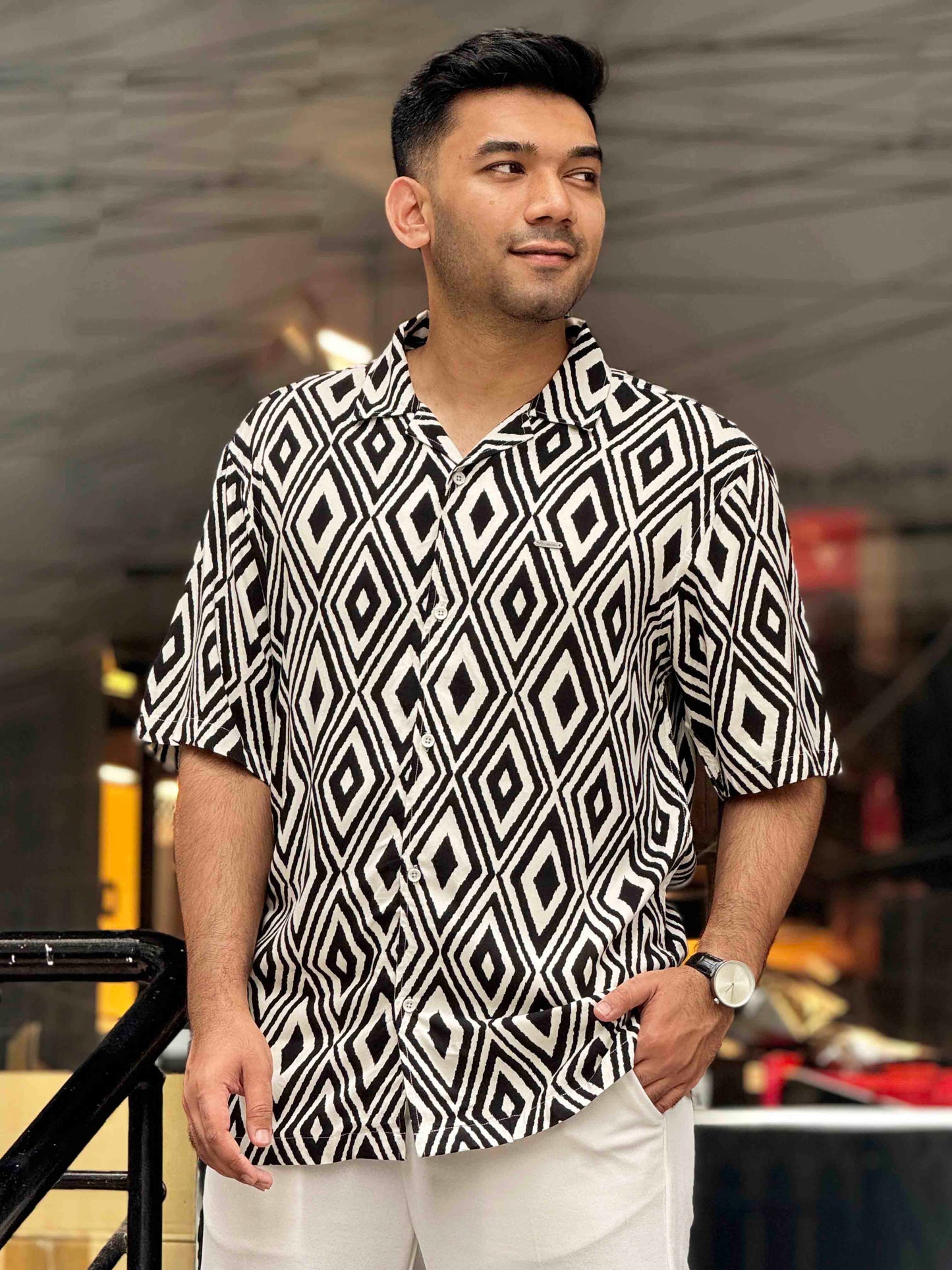 Off white black diamond printed Havana shirt