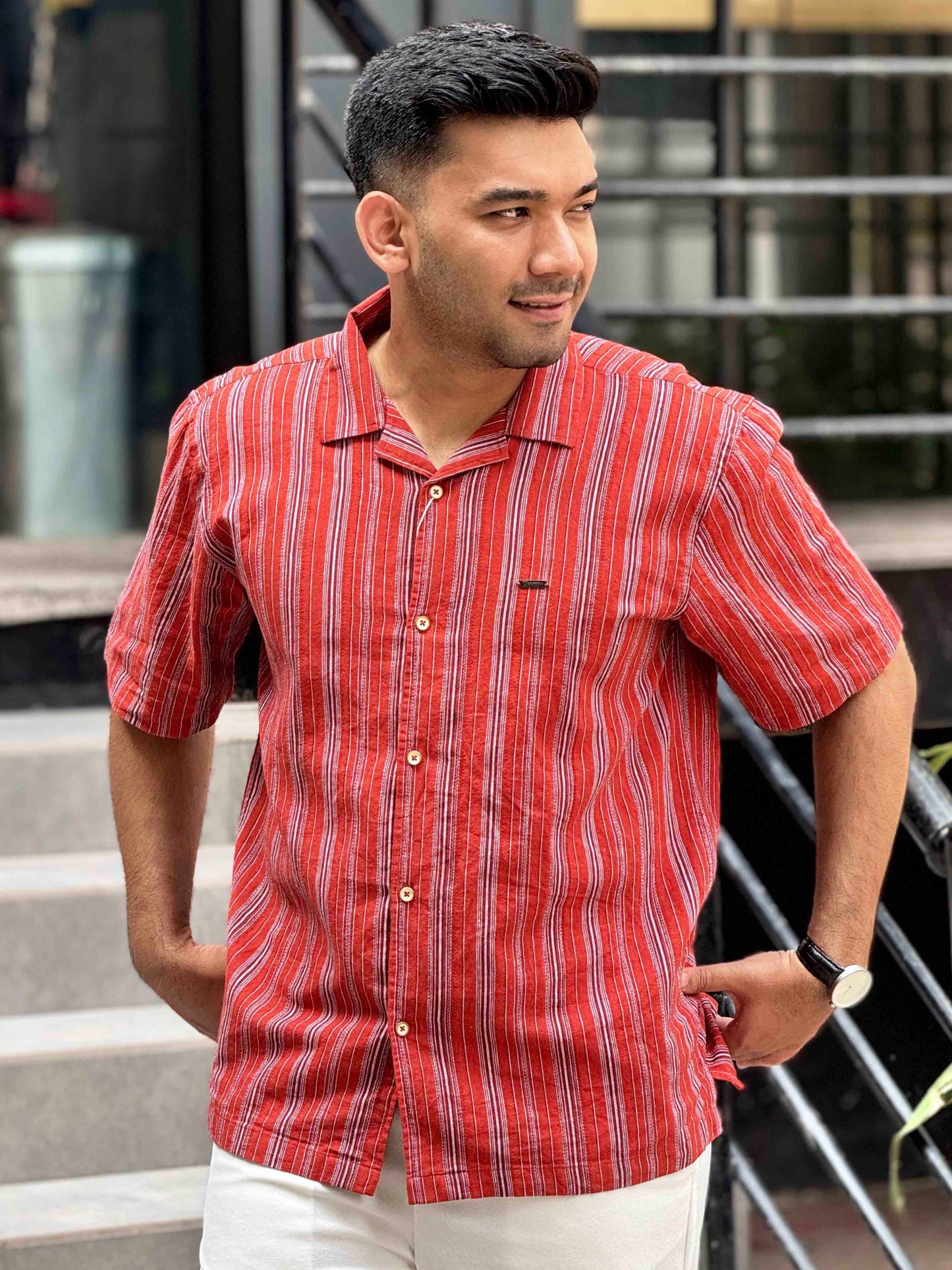 Tomato Red stripe Remi cotton Havana shirt