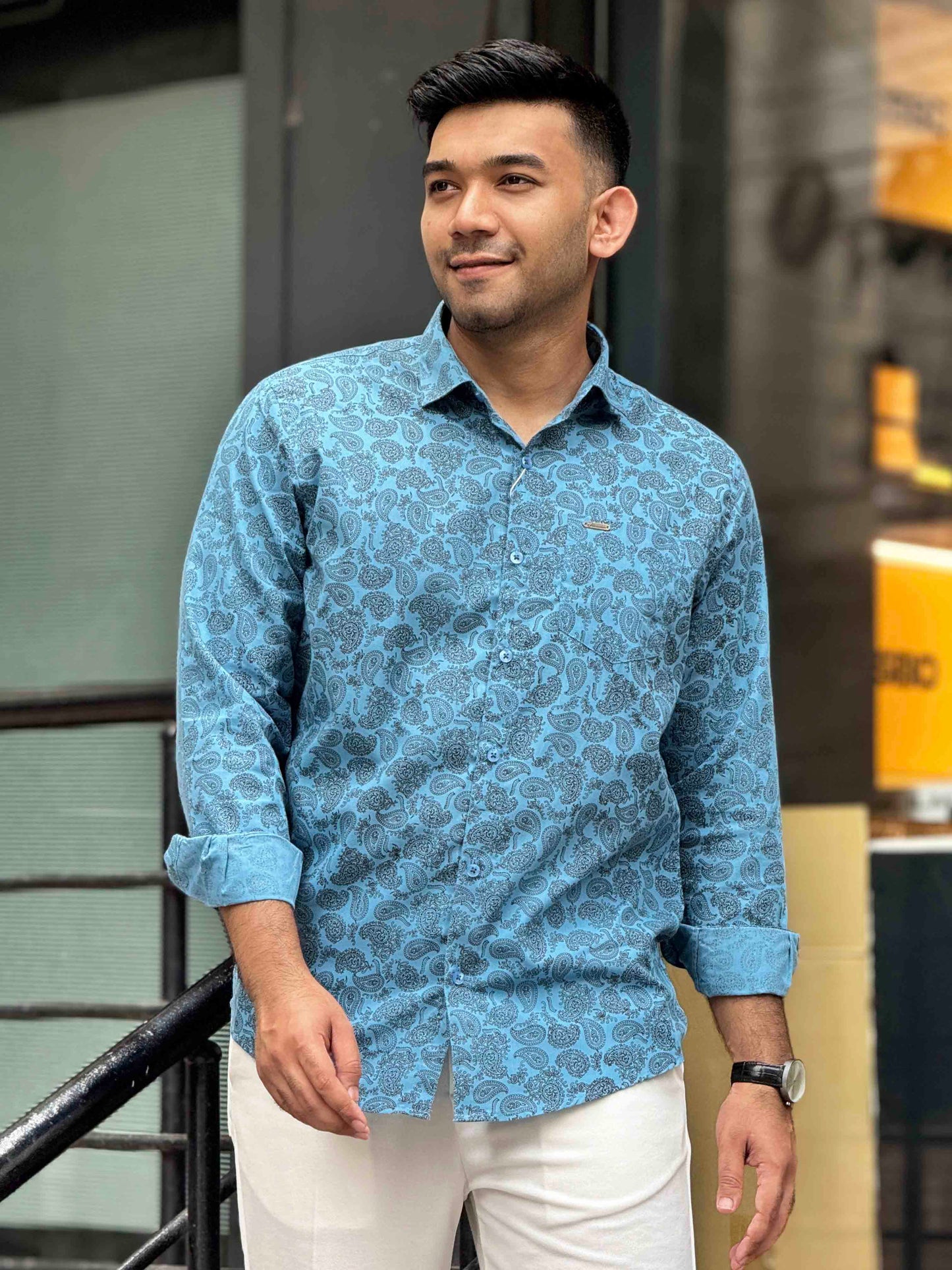 French Blue Black sankha printed full sleeve