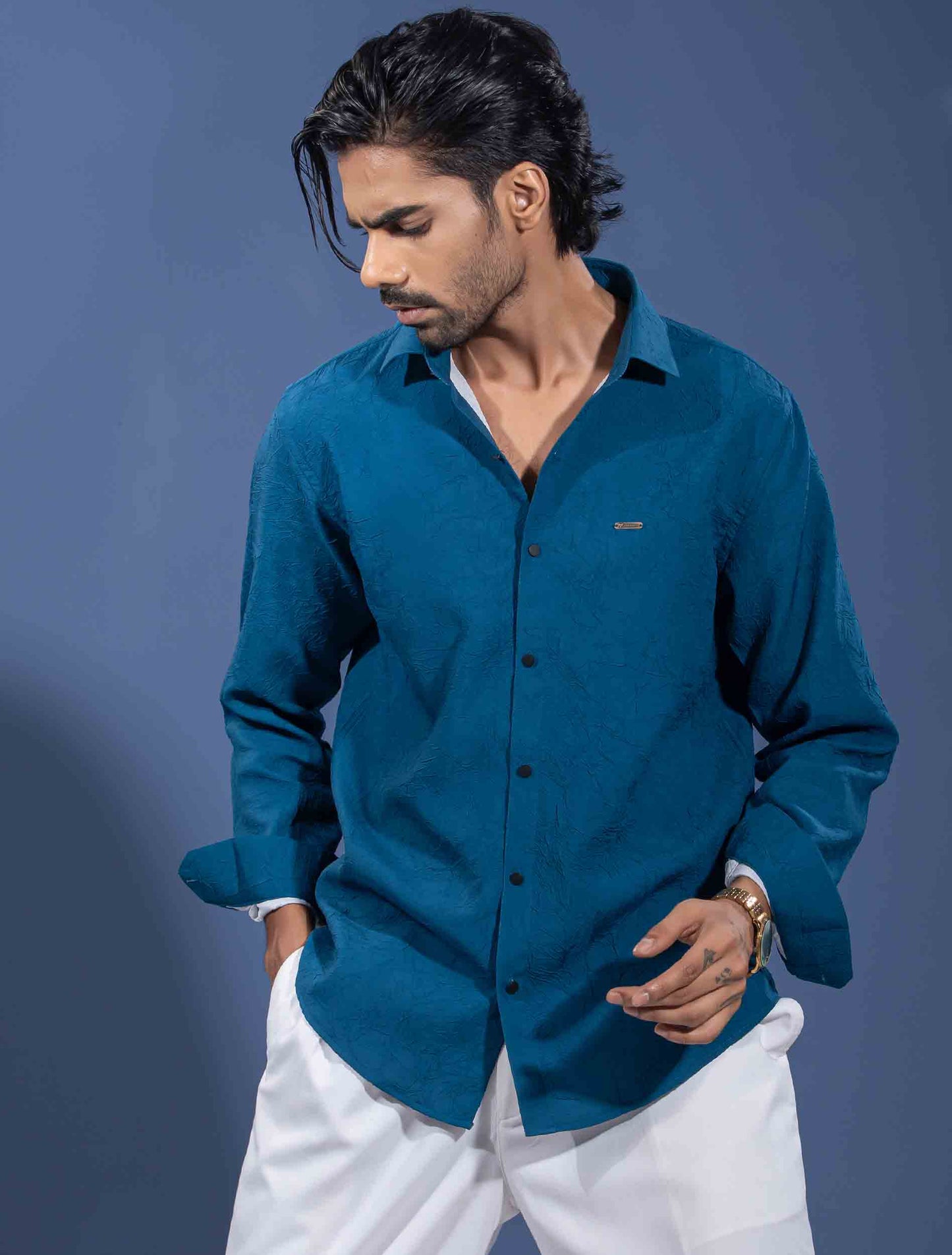Cerulean Blue texture viscos premium shirt